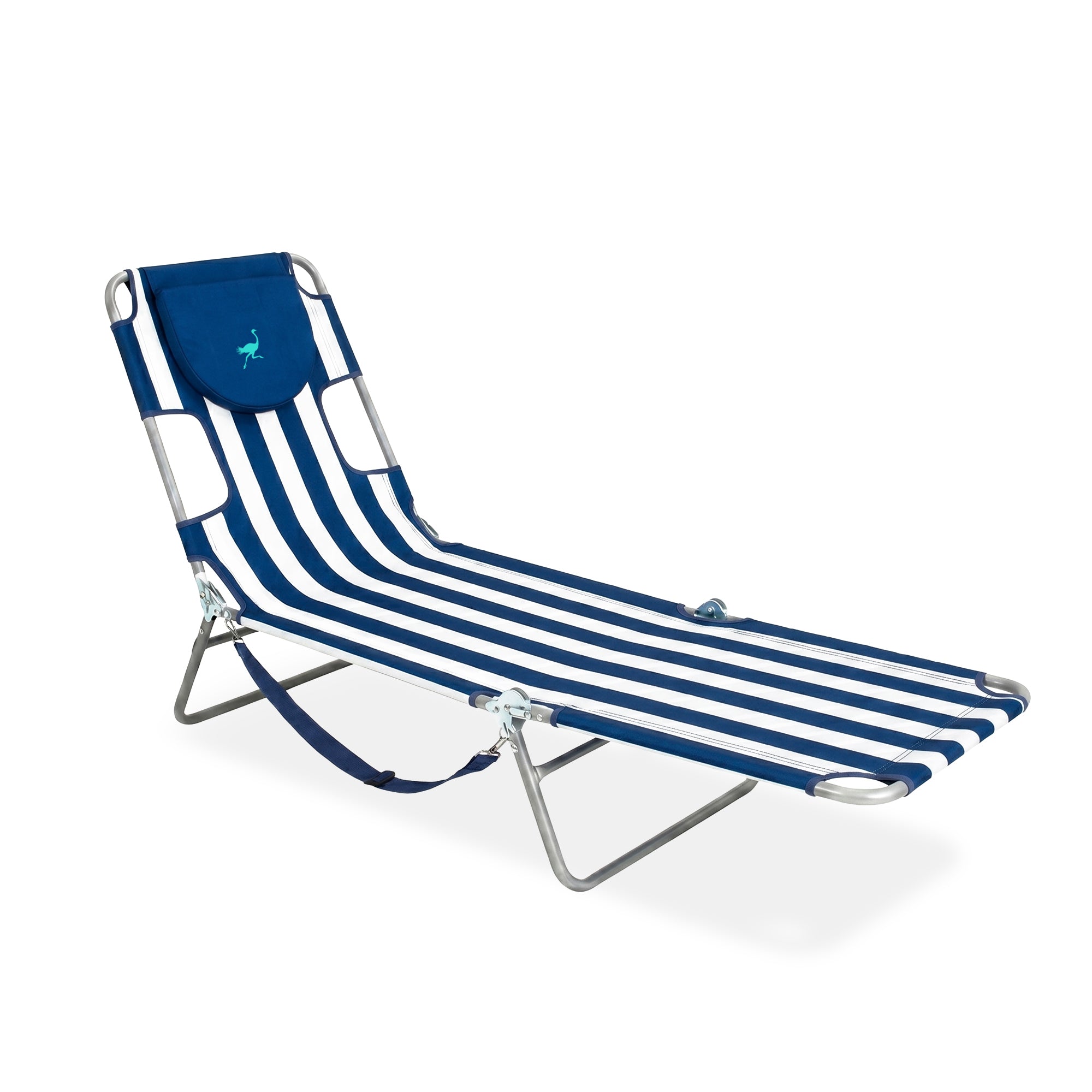 Ostrich Chaise Lounge, Facedown Beach Camping Pool Tanning Chair, Blue Stripe