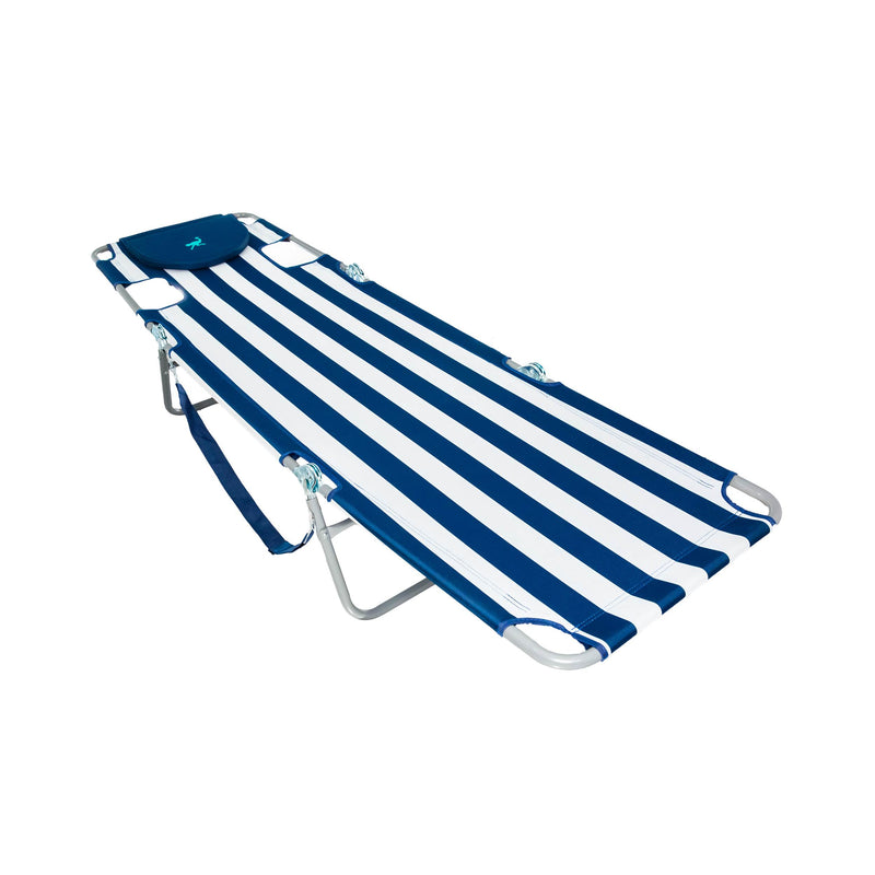 Ostrich Chaise Lounge Folding Sunbathing Beach Chair, Navy Stripes (For Parts)