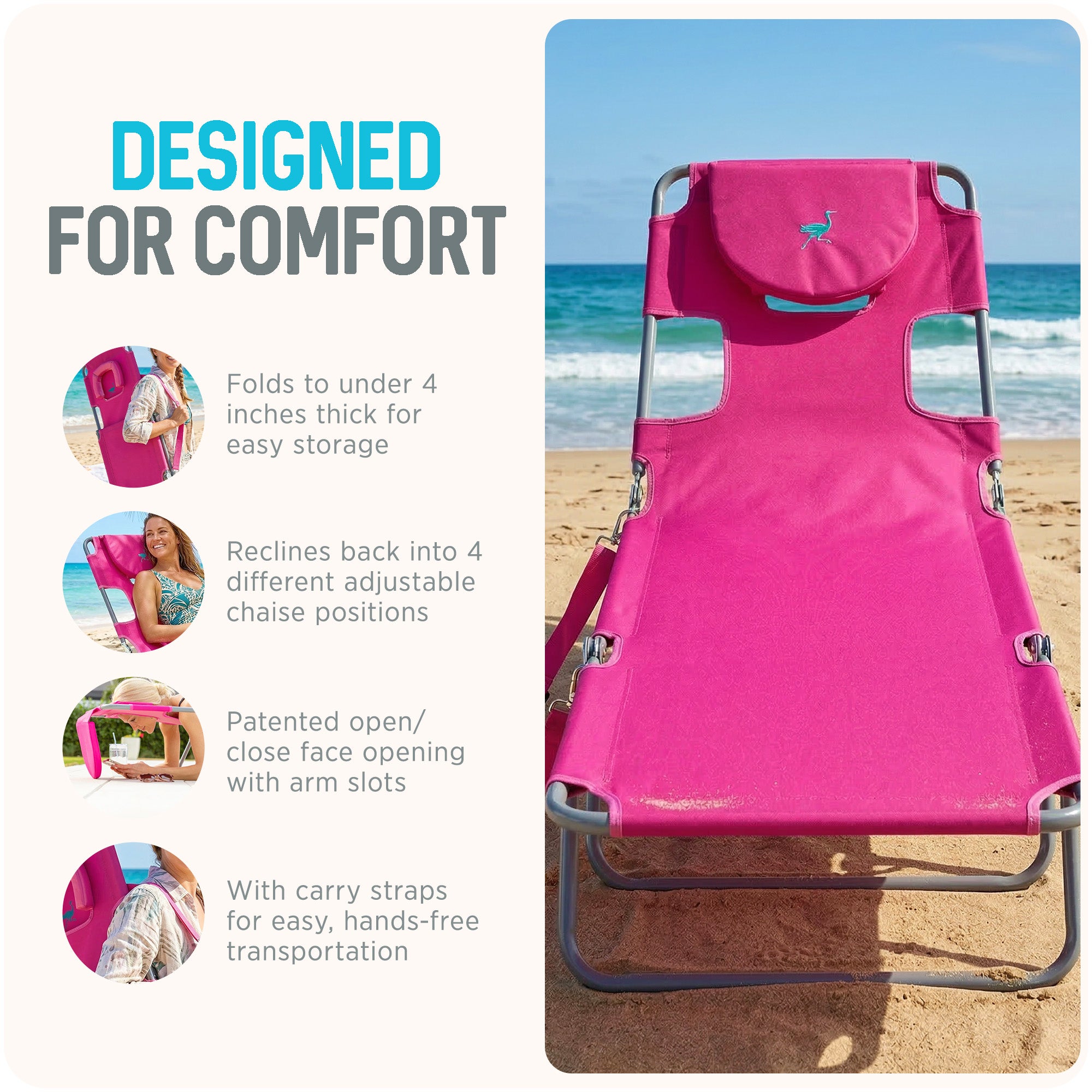 Ostrich The Original Chaise Lounge Portable Beach Chair & Custom Fitted Towel
