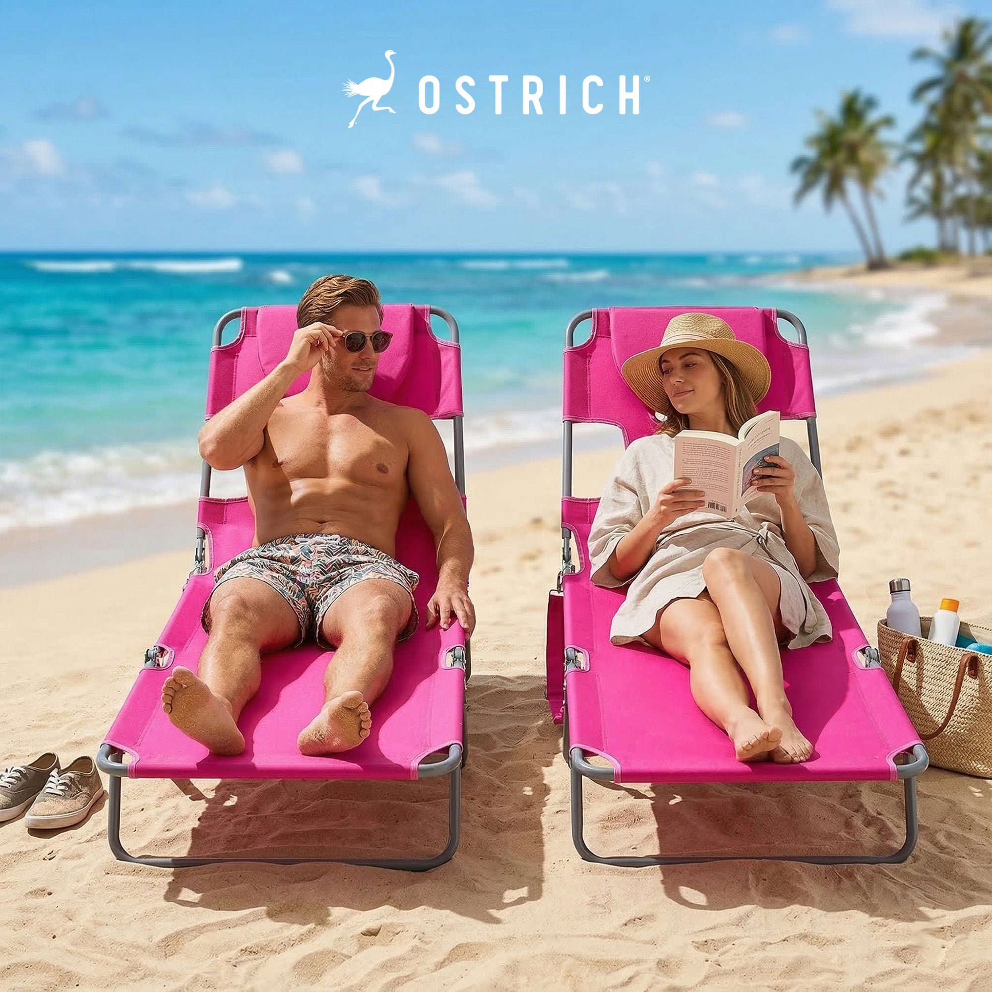 Ostrich The Original Chaise Lounge Portable Beach Chair & Custom Fitted Towel