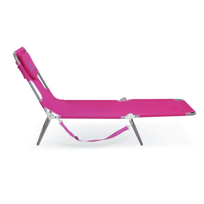 Ostrich Chaise Lounge, Facedown Beach Camping Pool Tanning Chair, Pink (Used)