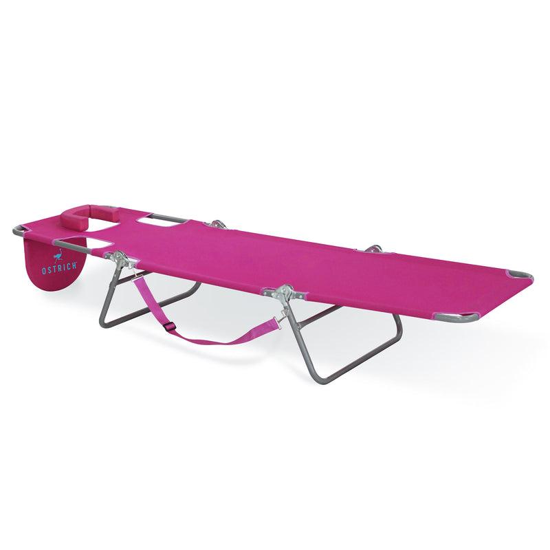 Ostrich Chaise Lounge Folding Sunbathing Poolside Beach Chair, Pink (For Parts)