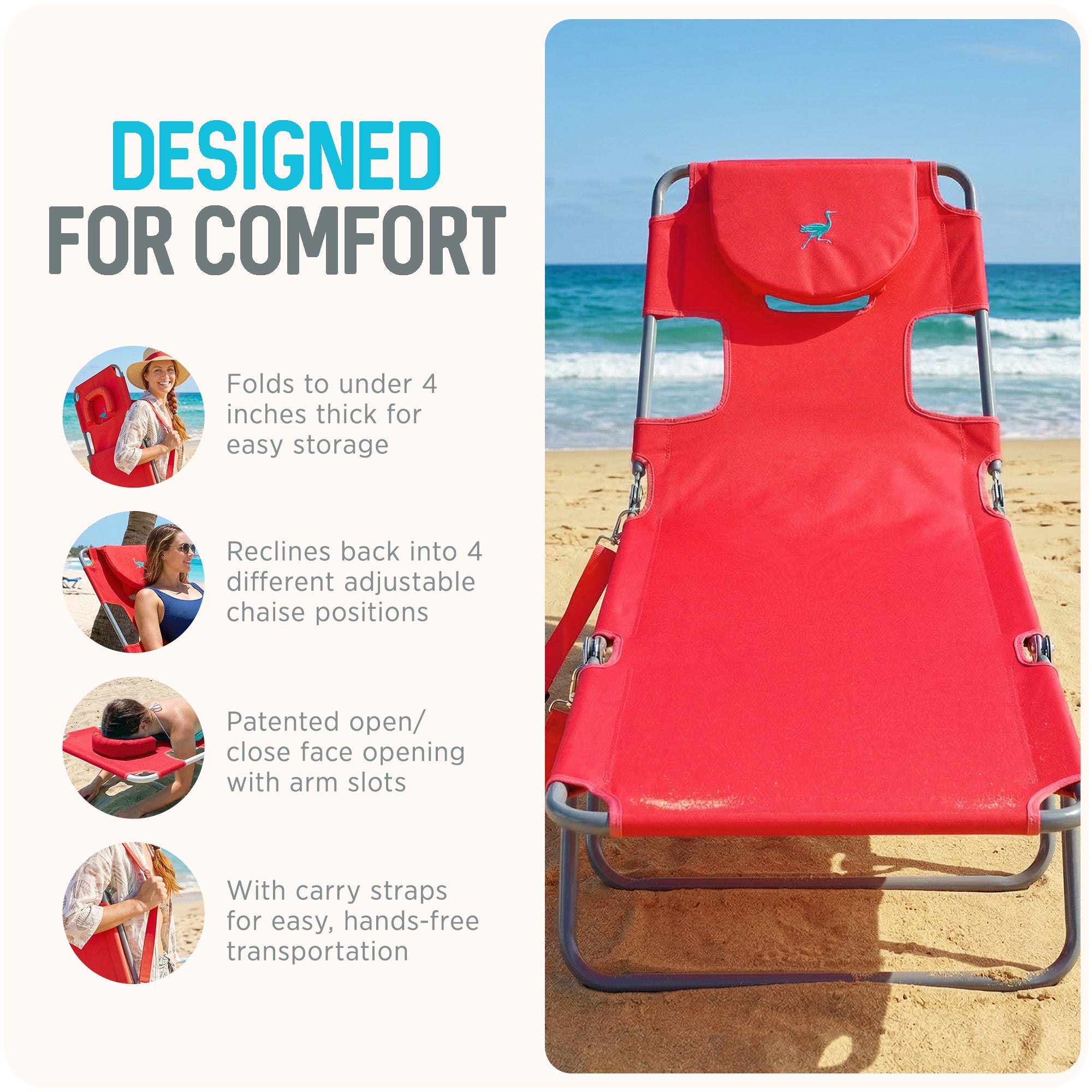 Ostrich The Original Chaise Lounge Portable Beach Chair & Custom Fitted Towel