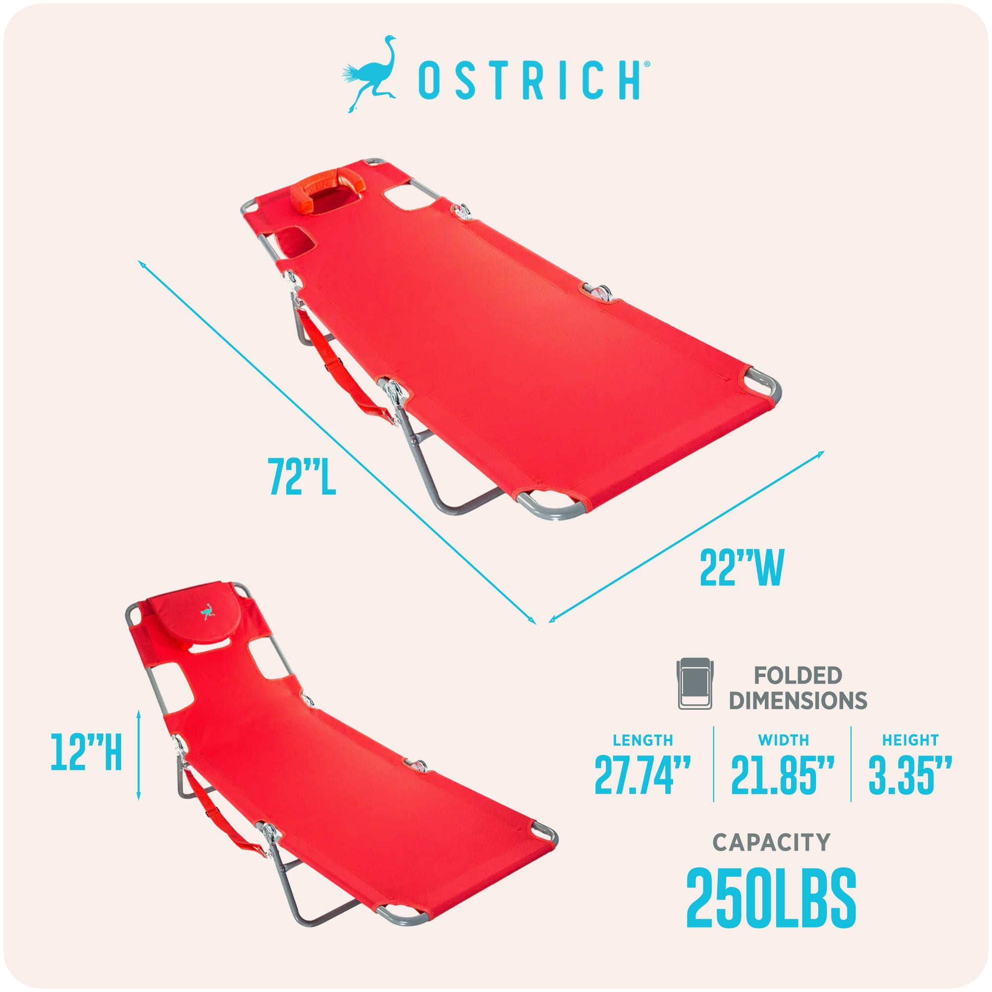 Ostrich The Original Chaise Lounge Portable Beach Chair & Custom Fitted Towel
