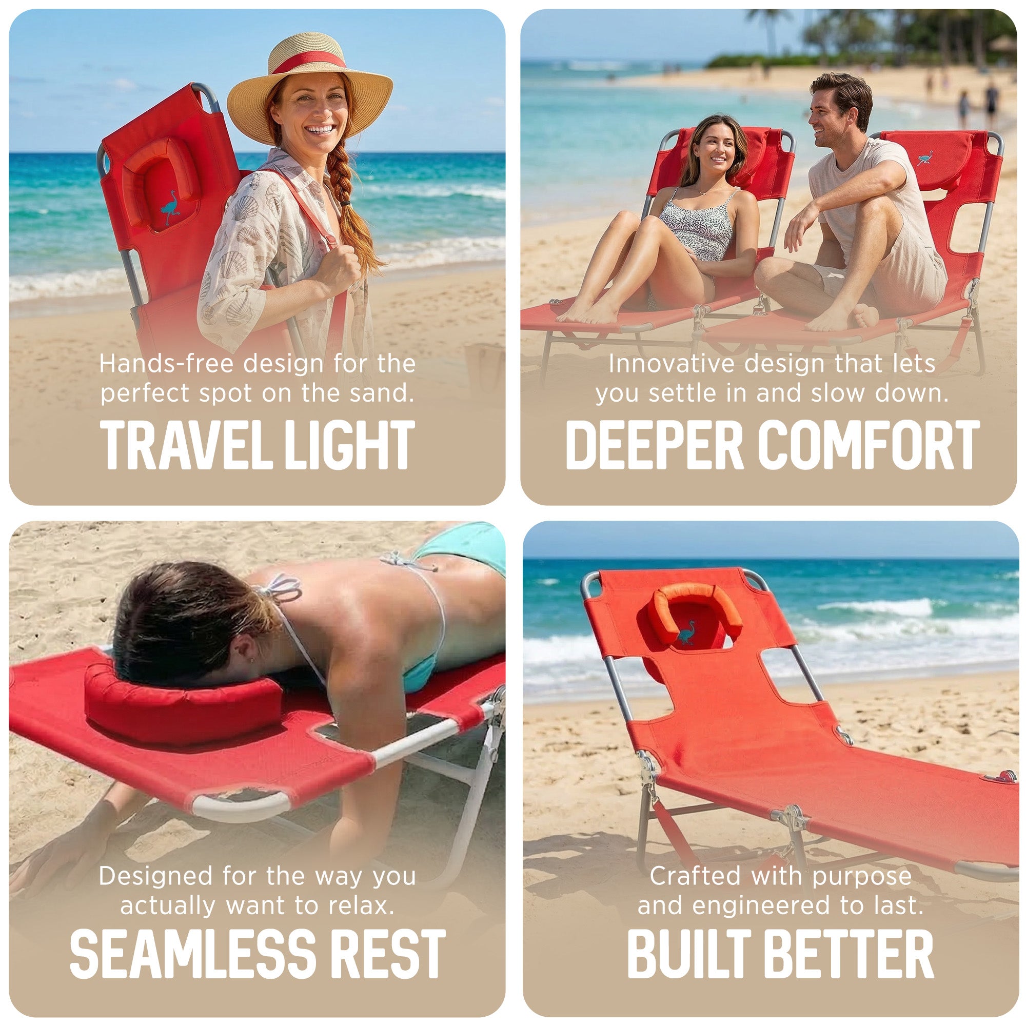 Ostrich The Original Chaise Lounge Portable Beach Chair & Custom Fitted Towel