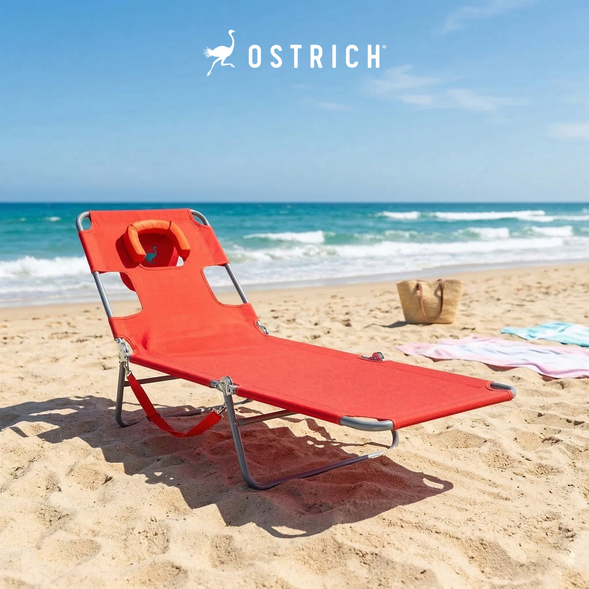 Ostrich The Original Chaise Lounge Portable Beach Chair & Custom Fitted Towel