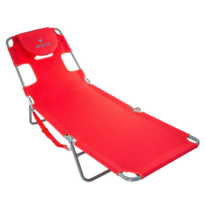 Ostrich Chaise Lounge Folding Sunbathing Poolside Beach Chair, Red (For Parts)