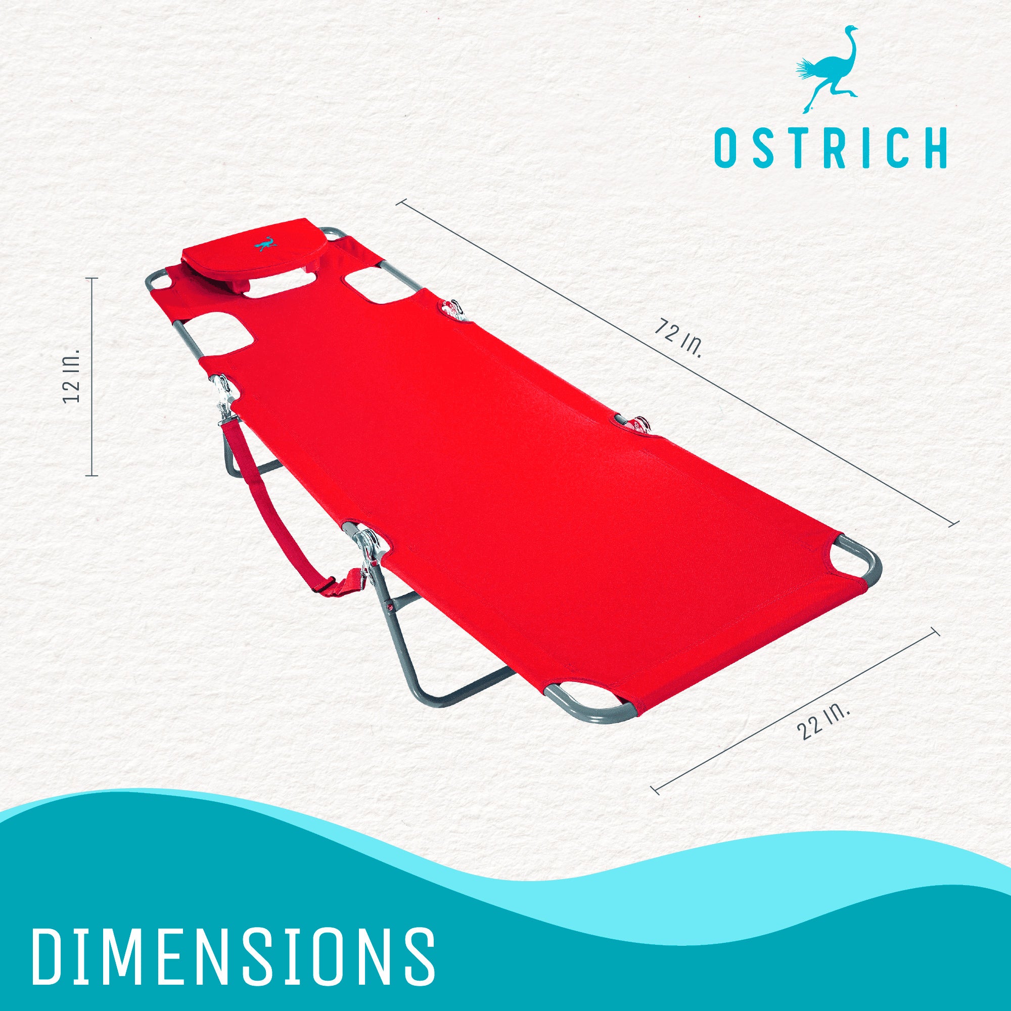 Ostrich Chaise Lounge, Facedown Beach Camping Pool Tanning Chair, Red (Open Box) - VMInnovations