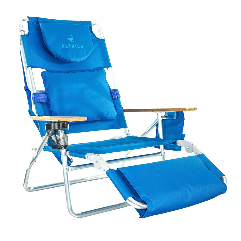 Ostrich Deluxe 3N1 Lightweight Outdoor Lawn Beach Lounge Chair w/ Footrest, Blue