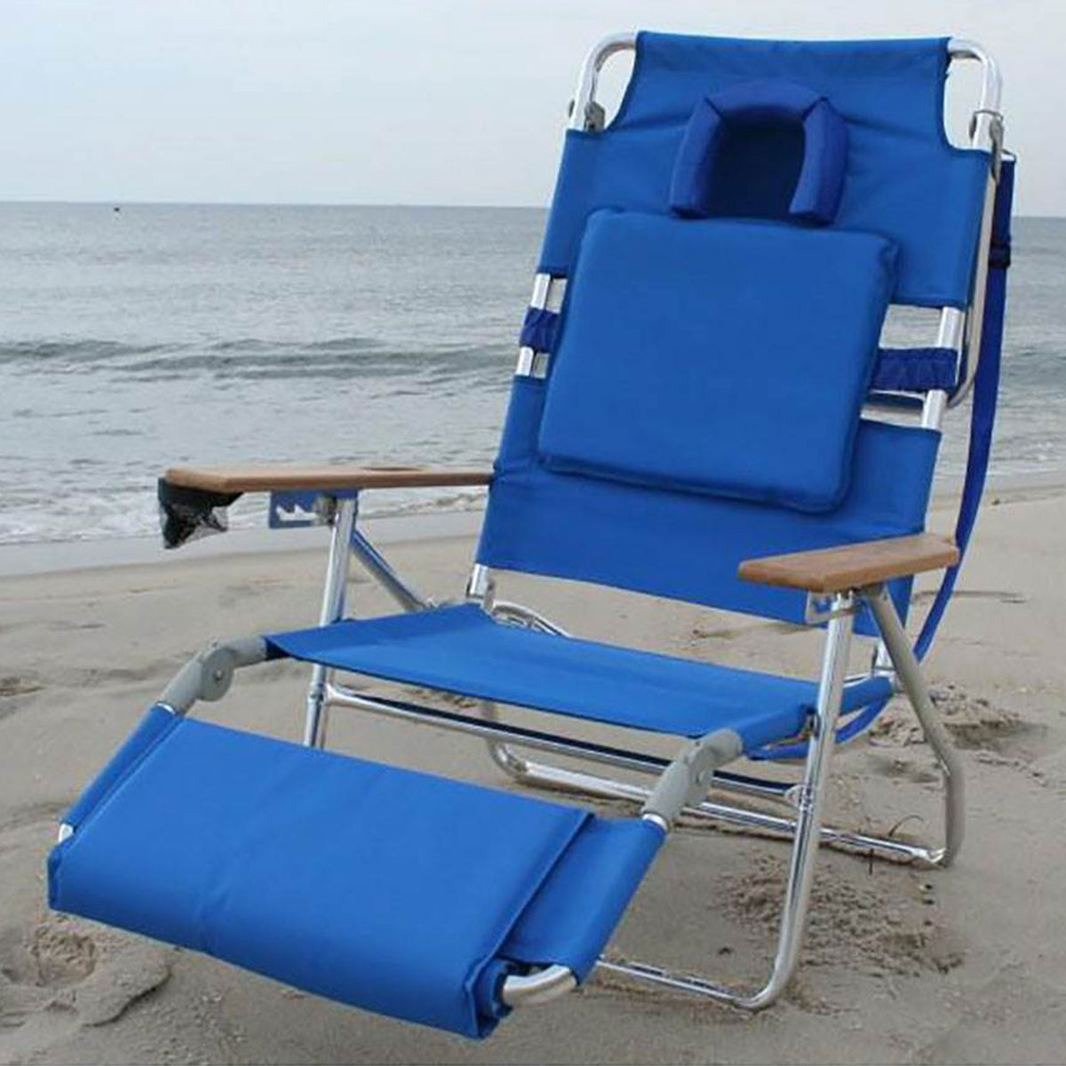 Ostrich Deluxe Padded 3-N-1 Outdoor Lounge Reclining Beach Chair, Blue (4 Pack) - VMInnovations