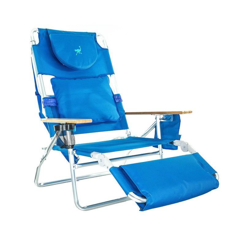 Ostrich Deluxe Padded 3-N-1 Outdoor Lounge Reclining Beach Chair, Blue (3 Pack)