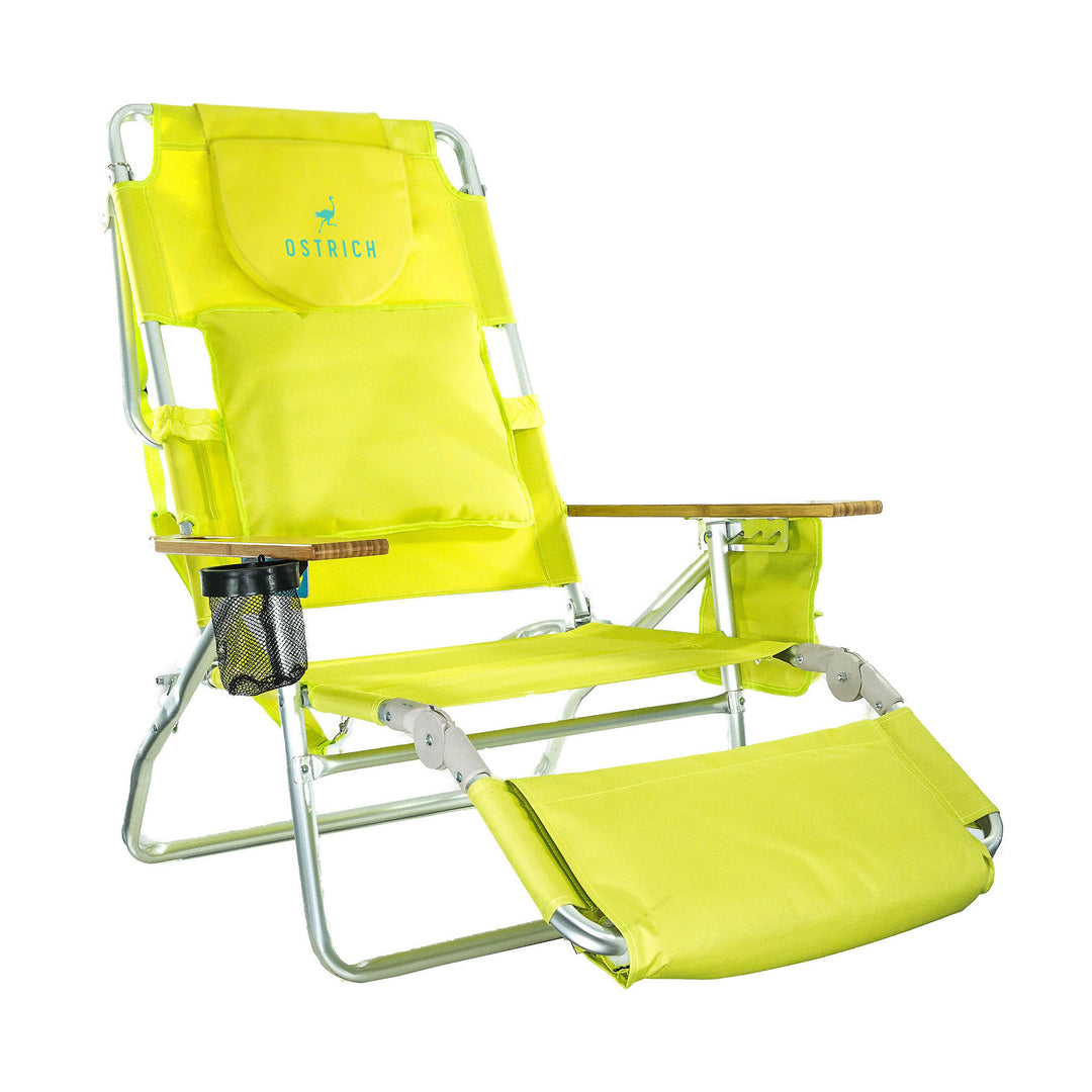 Ostrich Deluxe 3N1 Outdoor Lawn Beach Lounge Chair with Footrest, Lime Green - VMInnovations