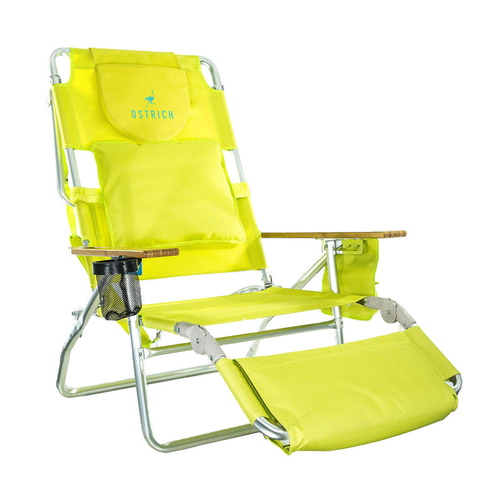 Ostrich Deluxe 3N1 Outdoor Lawn Beach Lounge Chair with Footrest, Lime Green - VMInnovations
