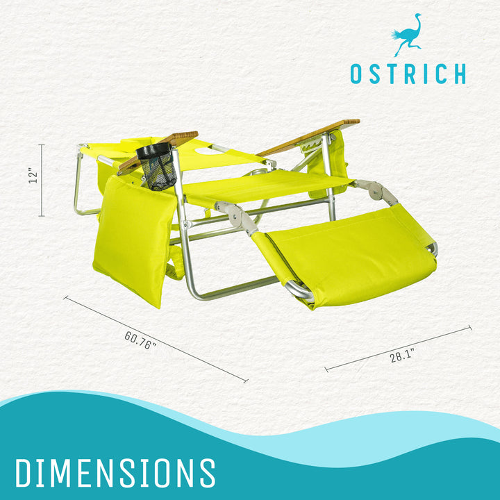 Ostrich Deluxe 3N1 Outdoor Lawn Beach Lounge Chair with Footrest, Lime Green - VMInnovations