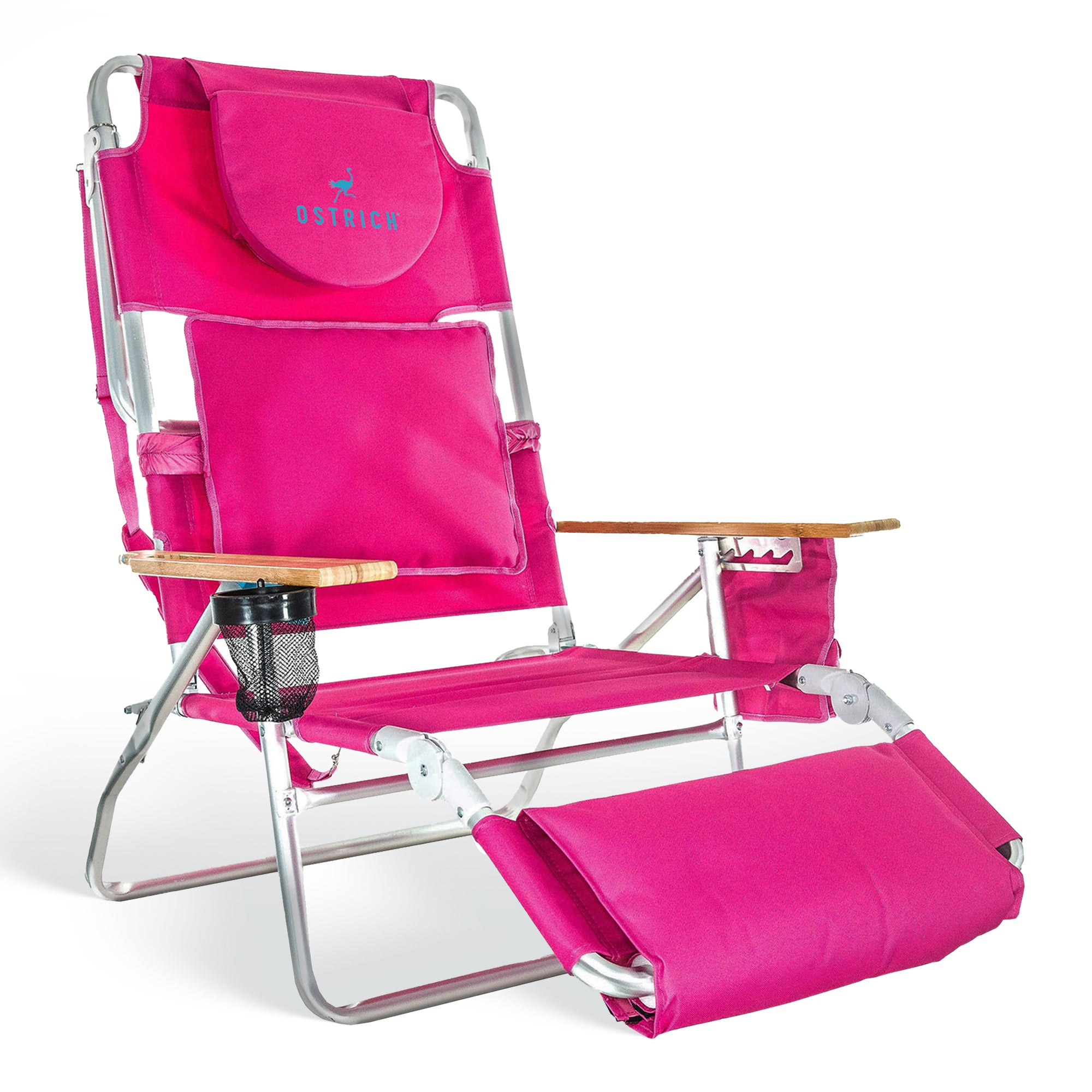 Ostrich Deluxe Padded 3-N-1 Outdoor Lounge Reclining Beach Chair, Pink (Used)