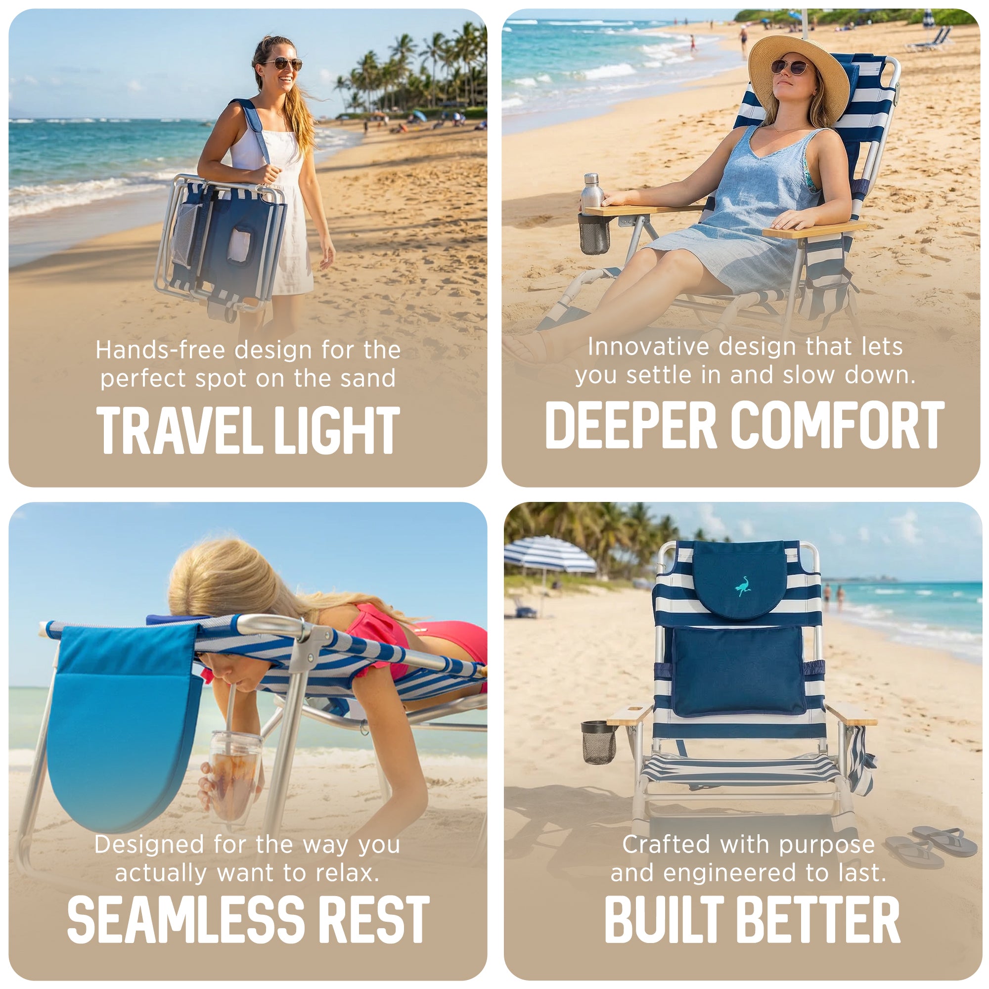 Ostrich Deluxe 3N1 Outdoor Lawn Beach Lounge Chair w/ Footrest, Stripe(Open Box) - VMInnovations