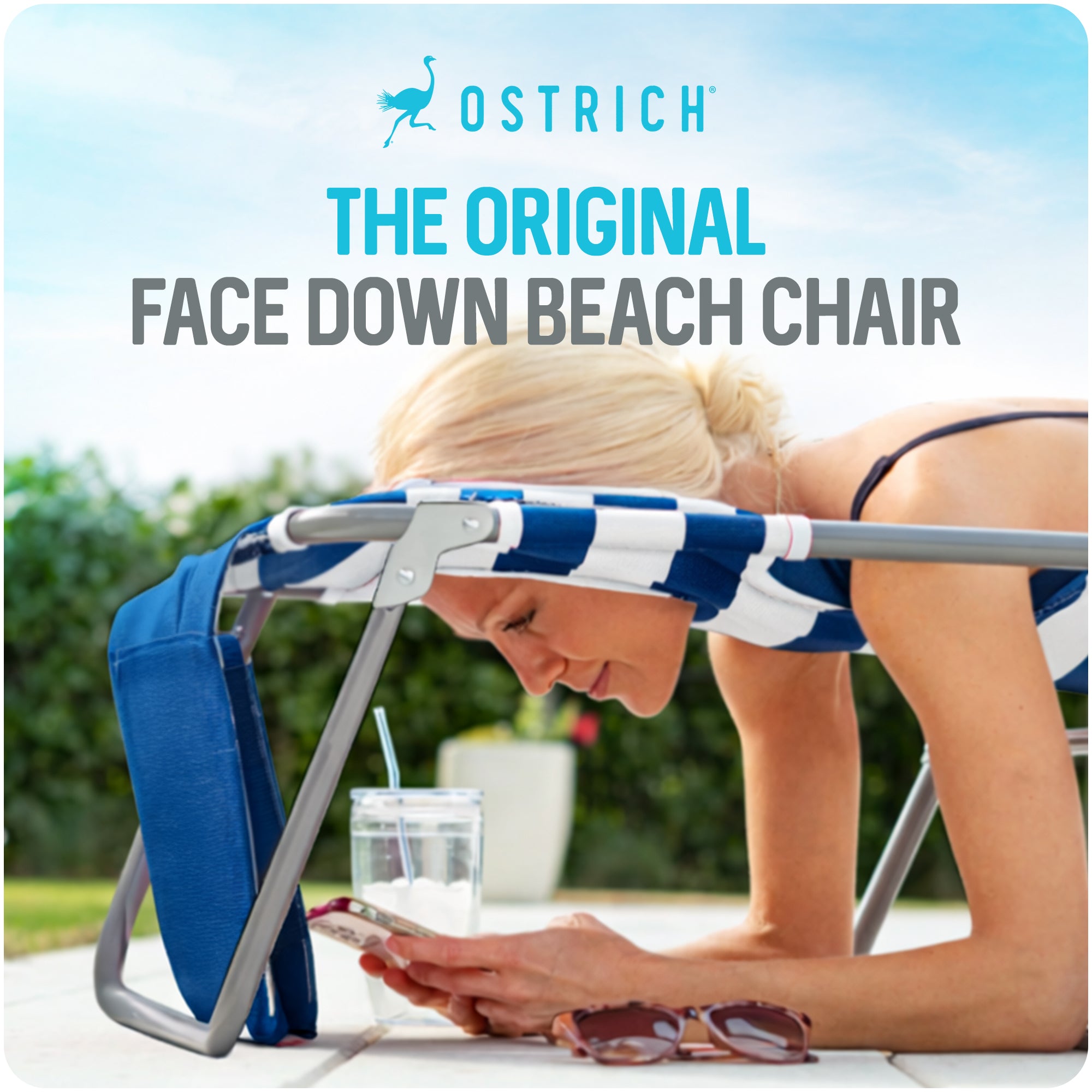 Ostrich Deluxe 3N1 Outdoor Lawn Beach Lounge Chair w/ Footrest, Stripe(Open Box) - VMInnovations