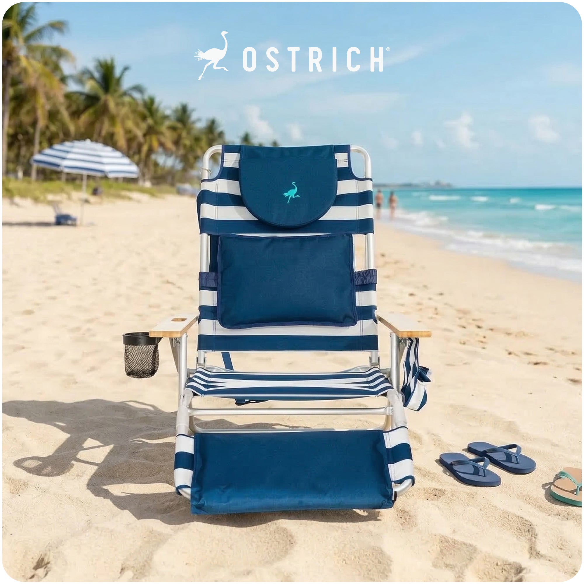 Ostrich Deluxe 3N1 Outdoor Lawn Beach Lounge Chair w/ Footrest, Stripe(Open Box) - VMInnovations