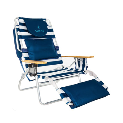 Ostrich Deluxe Padded 3-N-1 Lounge Reclining Beach Chair, Striped Blue (Damaged)