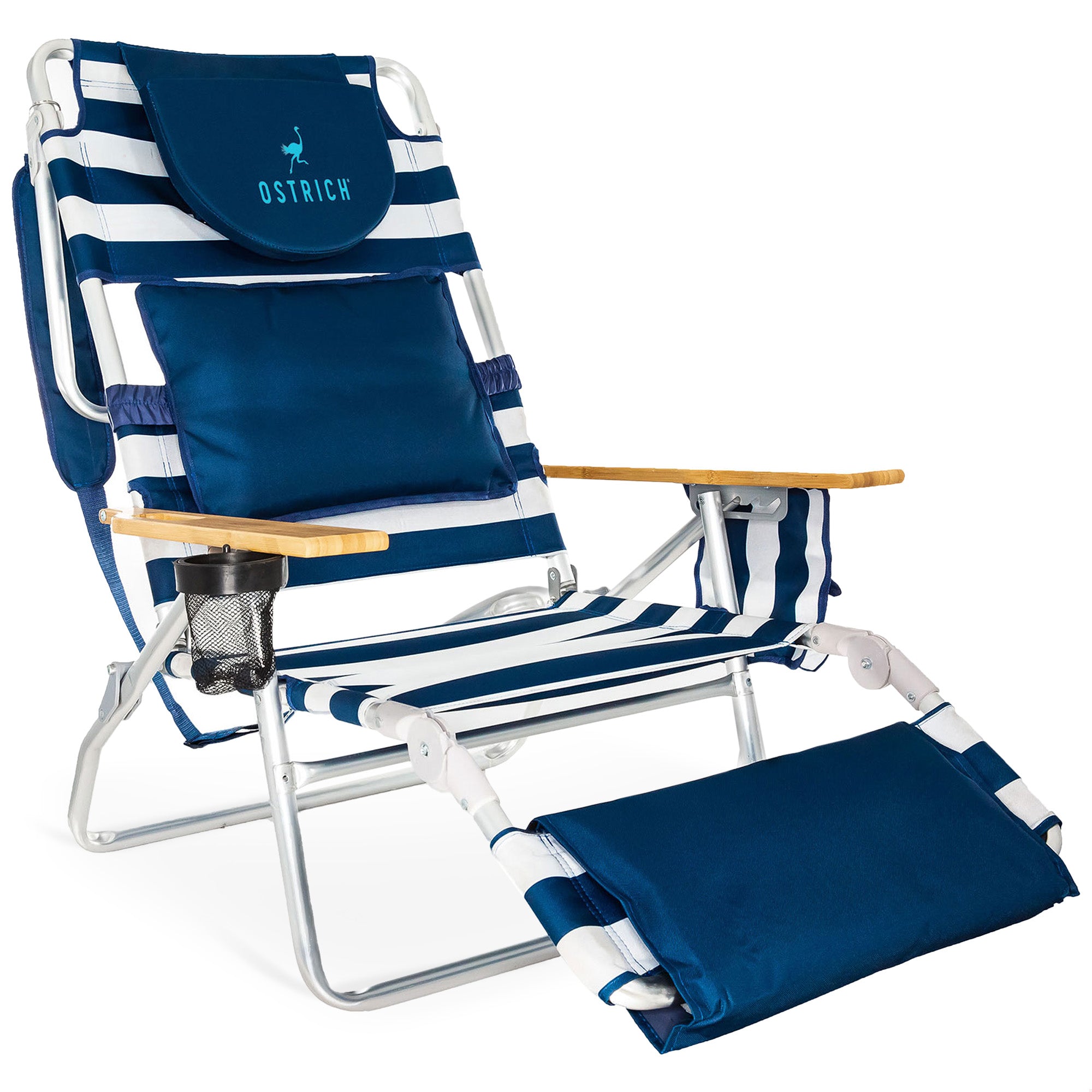 Ostrich Deluxe 3N1 Outdoor Lawn Beach Lounge Chair w/ Footrest, Stripe(Open Box) - VMInnovations