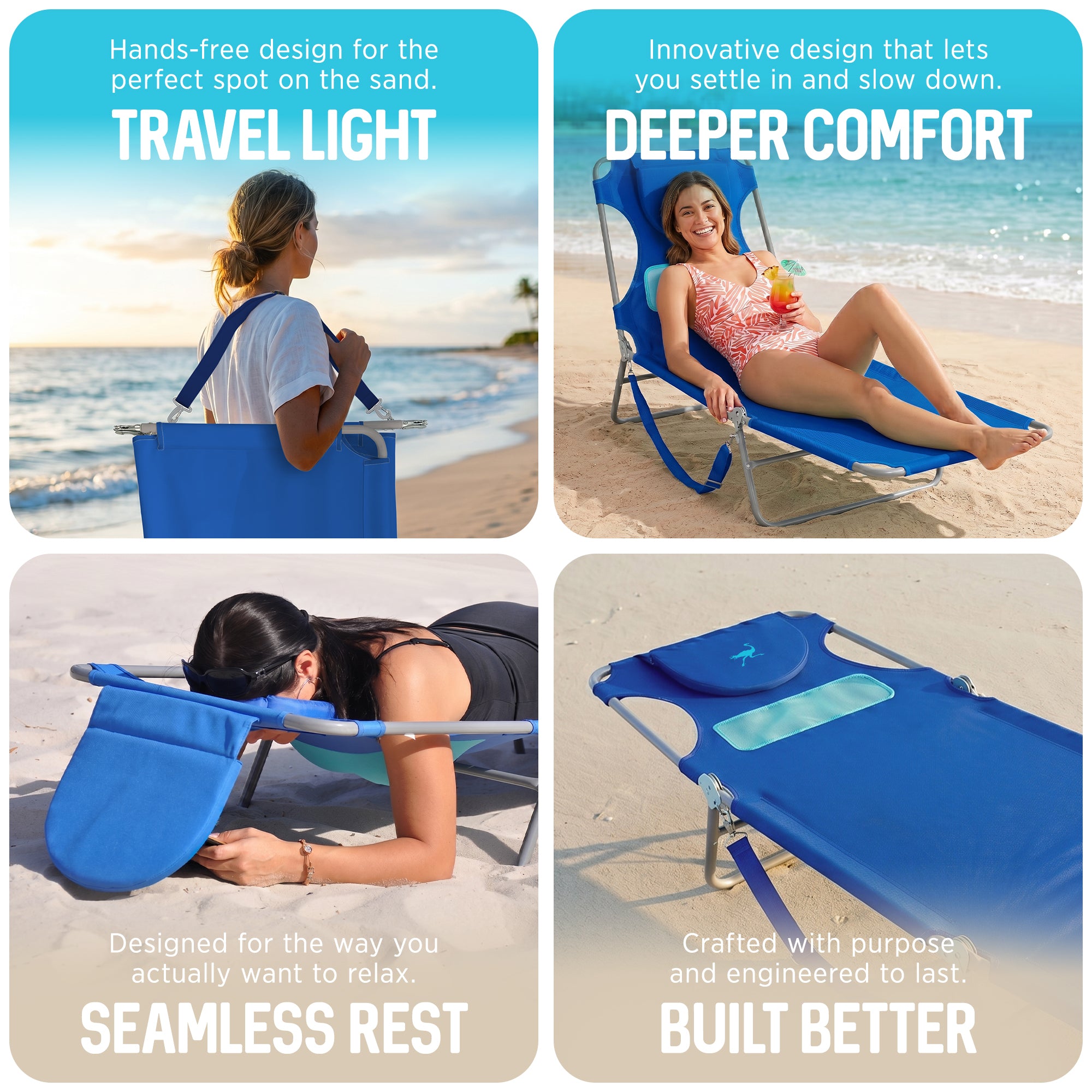 Ostrich Comfort Lounger Face Down Sunbathing Chaise Lounge Beach Chair (Damaged)