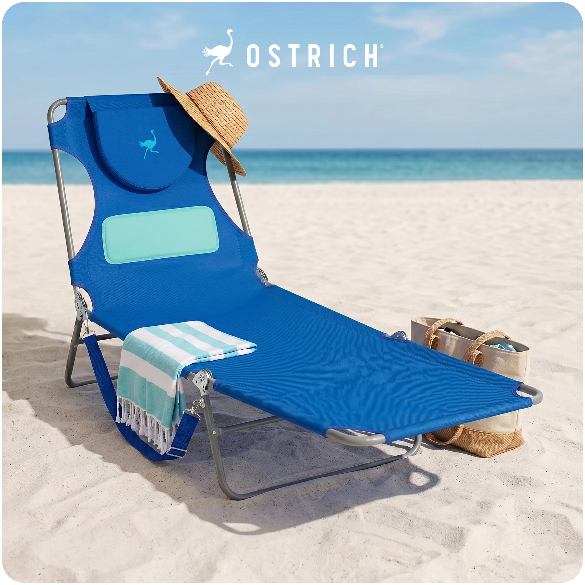 Ostrich Comfort Lounger Face Down Sunbathing Chaise Lounge Beach Chair (Damaged)