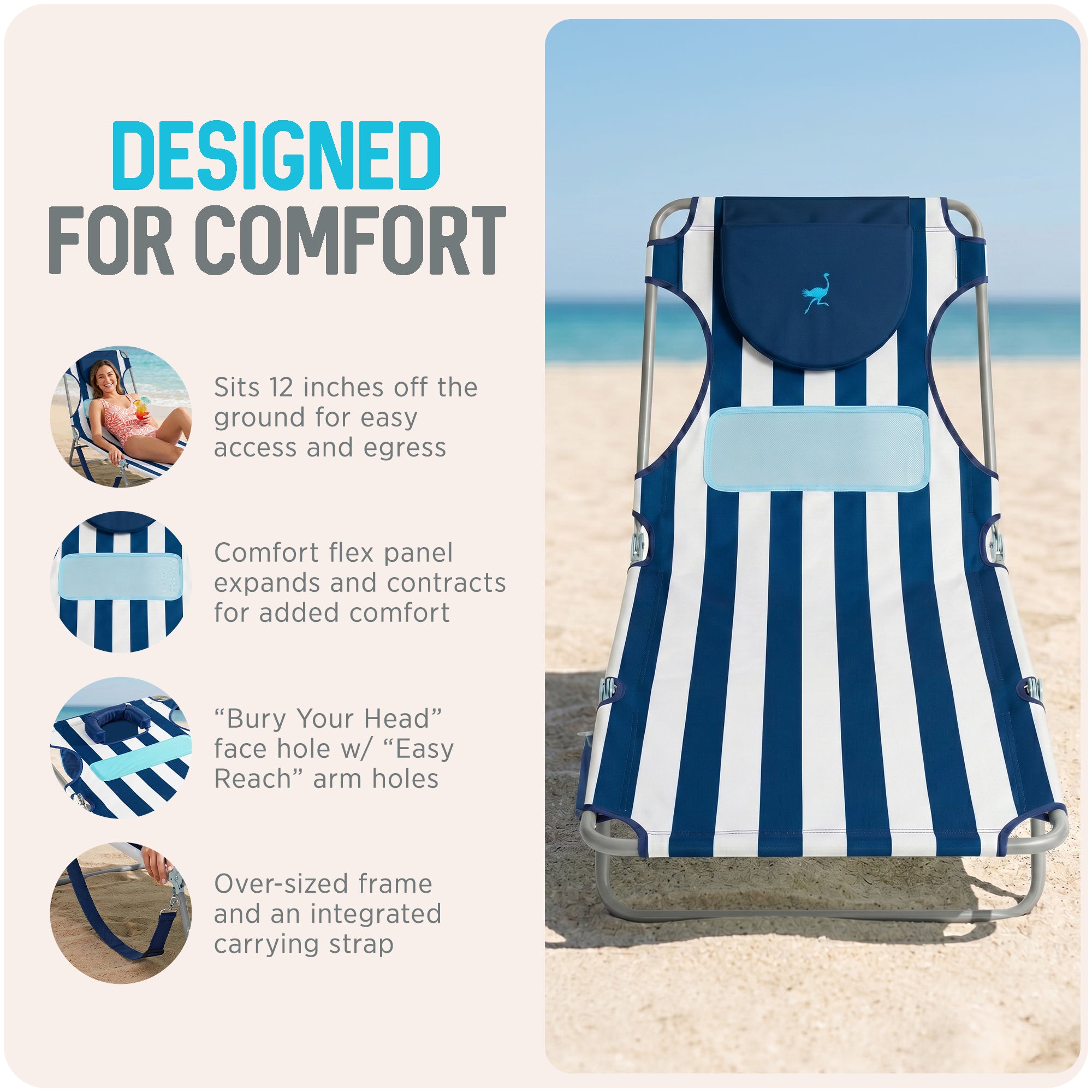 Ostrich The Ladies Comfort Lounger Foldable Beach Chair and Custom Fitted Towel