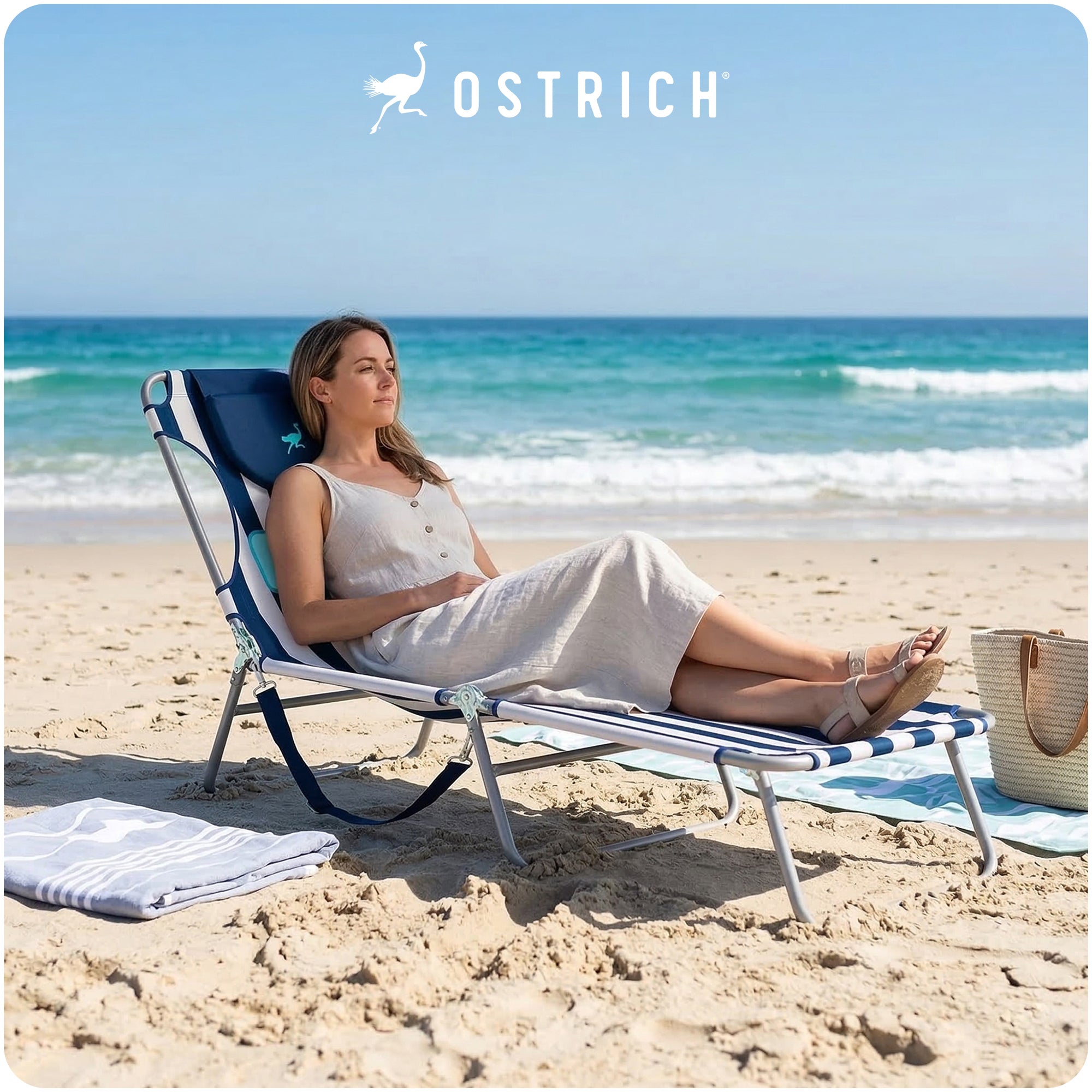 Ostrich The Ladies Comfort Lounger Foldable Beach Chair and Custom Fitted Towel