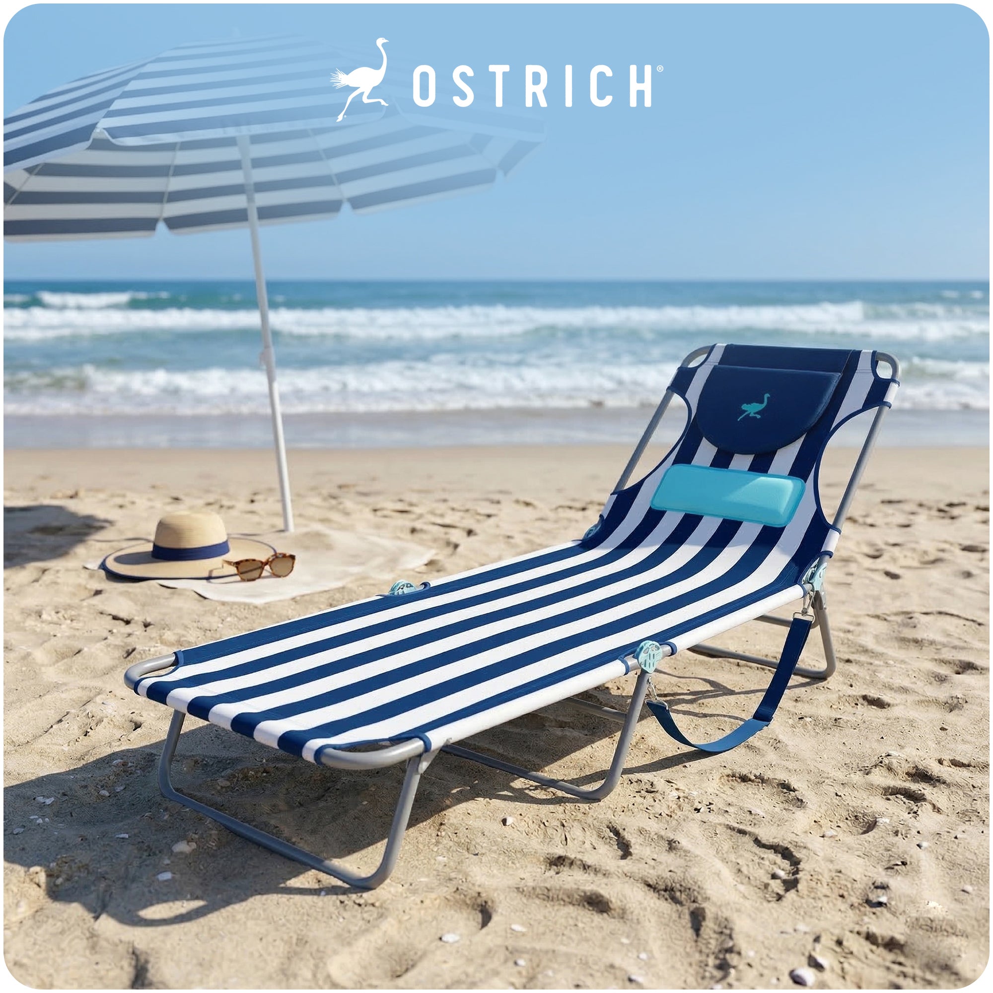 Ostrich The Ladies Comfort Lounger Foldable Beach Chair and Custom Fitted Towel