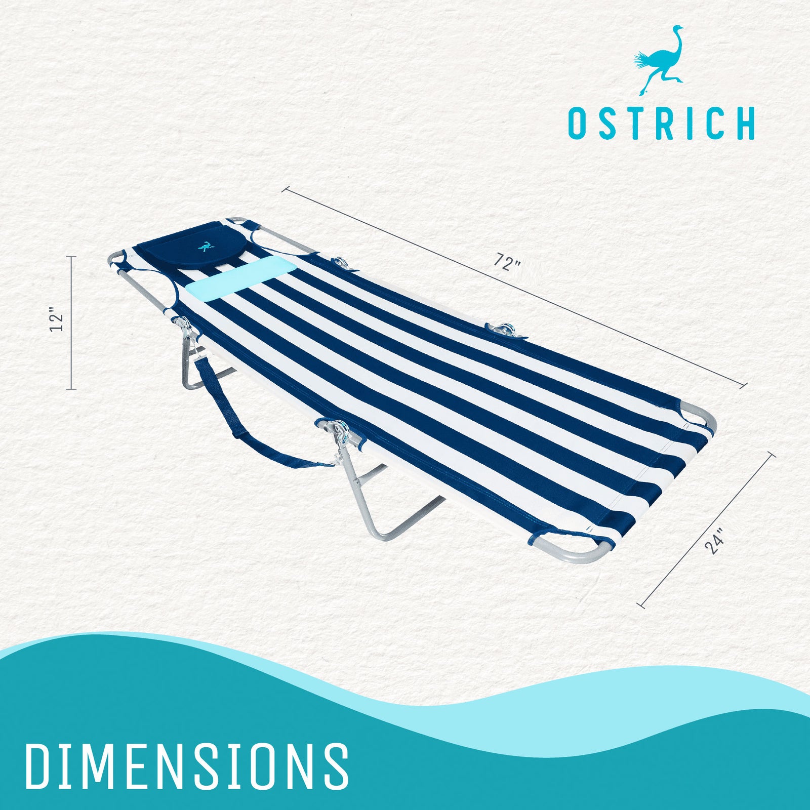 Ostrich Ladies Comfort Lounger, Beach Camping Pool Tanning Chair, Blue Stripe - VMInnovations