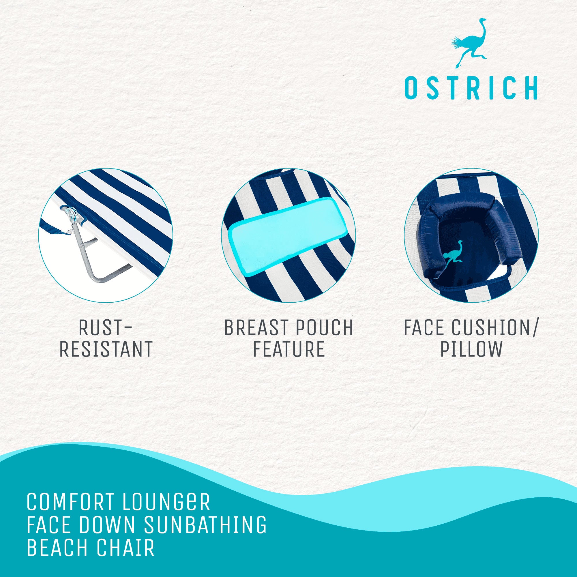 Ostrich 2 Pack Ladies Comfort Lounger, Beach Camping Tanning Chair Blue/Pink