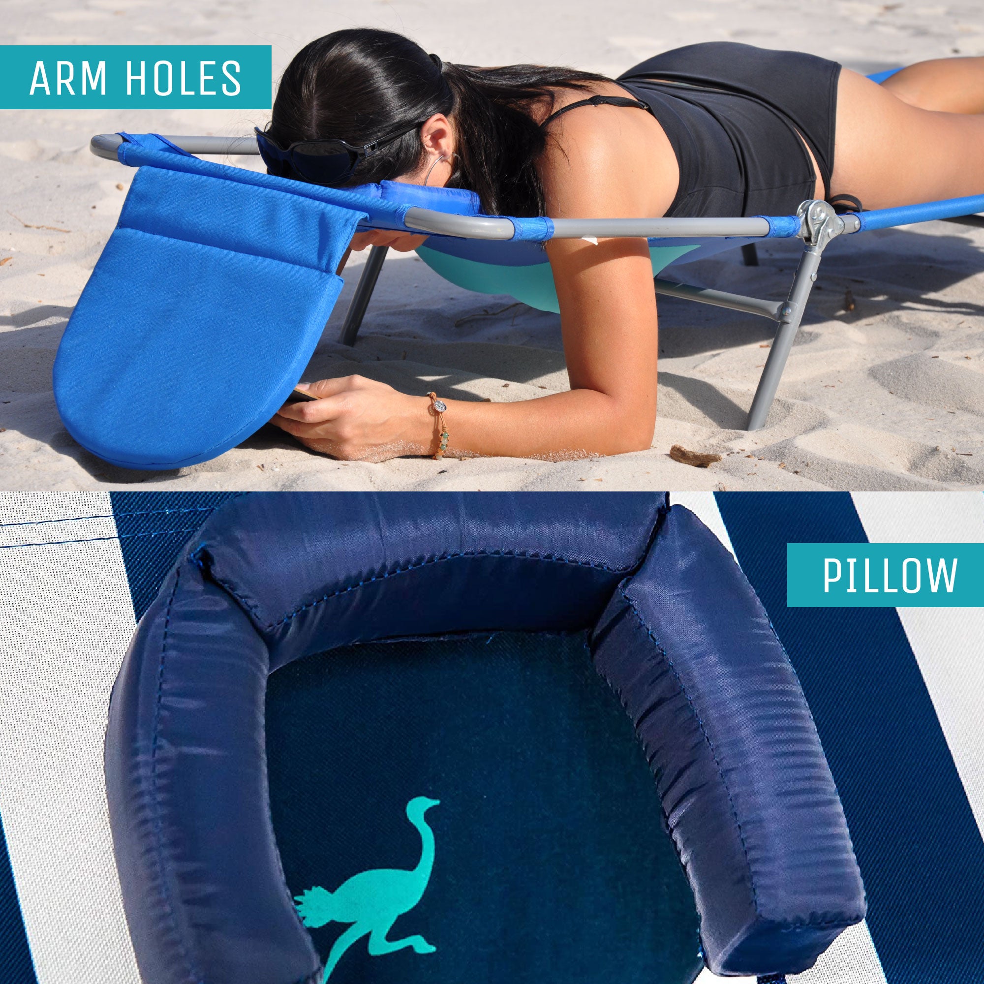 Ostrich 2 Pack Ladies Comfort Lounger, Beach Camping Tanning Chair Blue/Pink