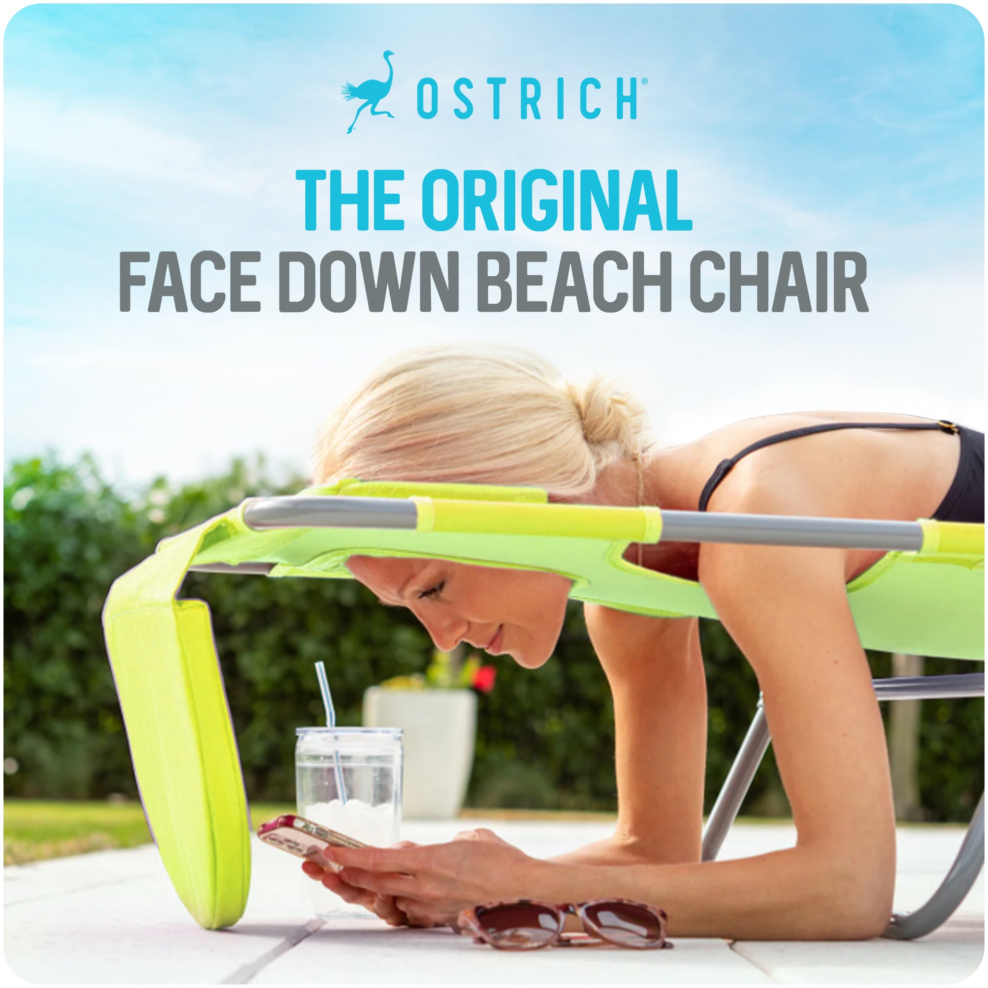 Ostrich The Heavy-Duty Backpacker Portable Reclining Beach Chair, Lime Green - VMInnovations