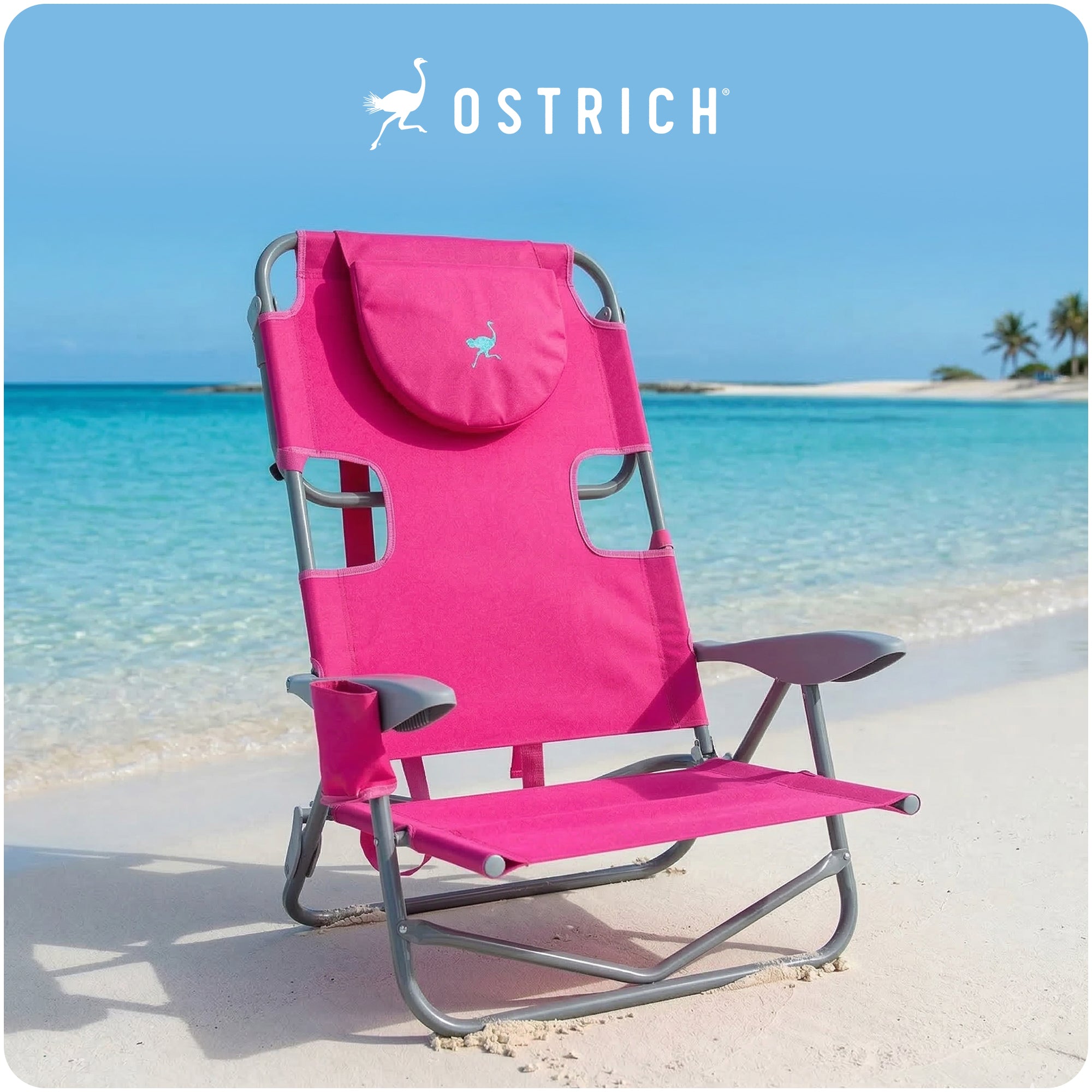 Ostrich On-Your-Back Outdoor Reclining Beach Pool Camping Chair, Pink (Open Box)
