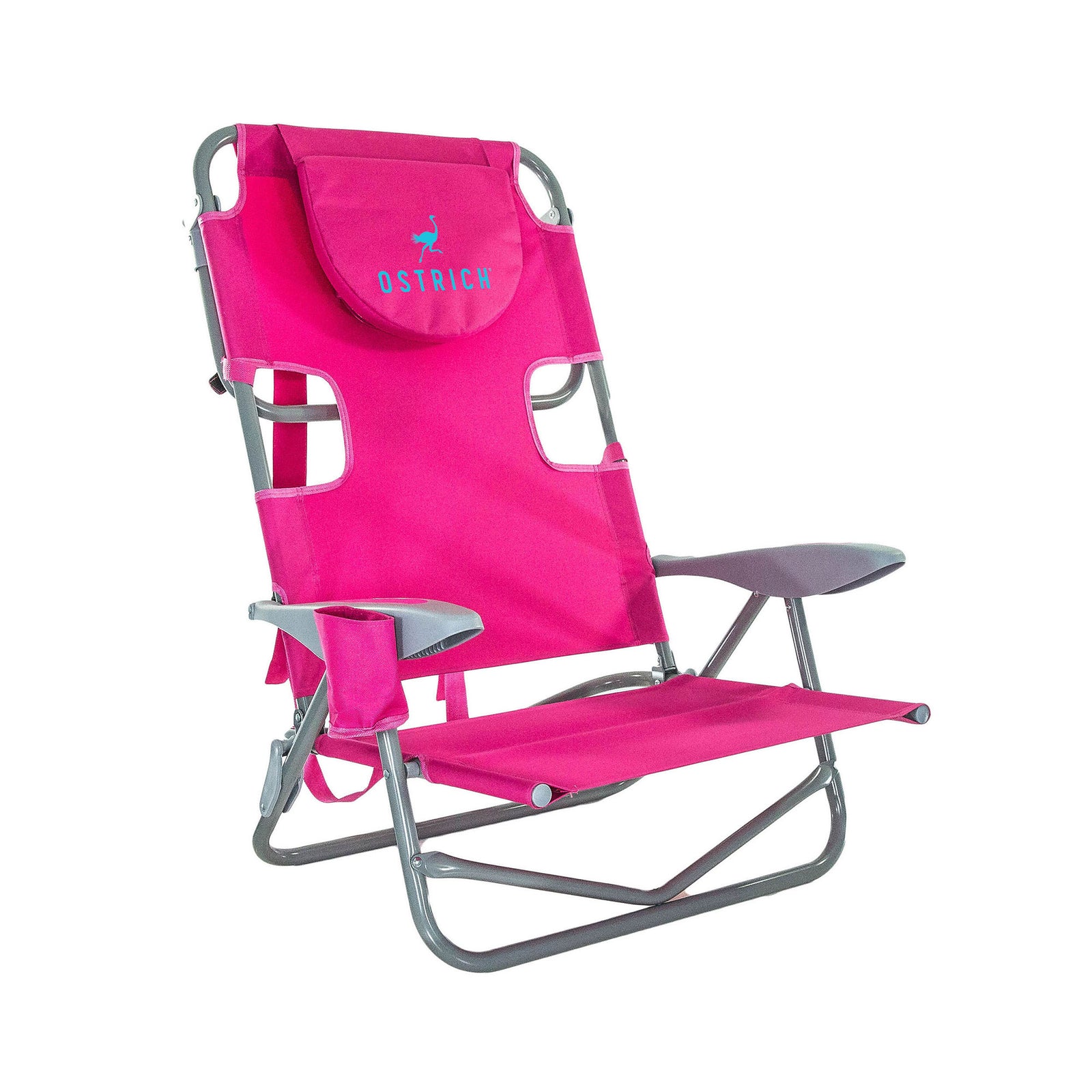 Ostrich On-Your-Back Outdoor Reclining Beach Lounge Pool Camping Chair, Pink - VMInnovations
