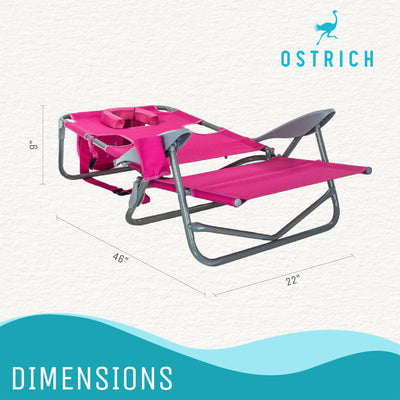 Ostrich On-Your-Back Outdoor Reclining Beach Lounge Pool Camping Chair, Pink