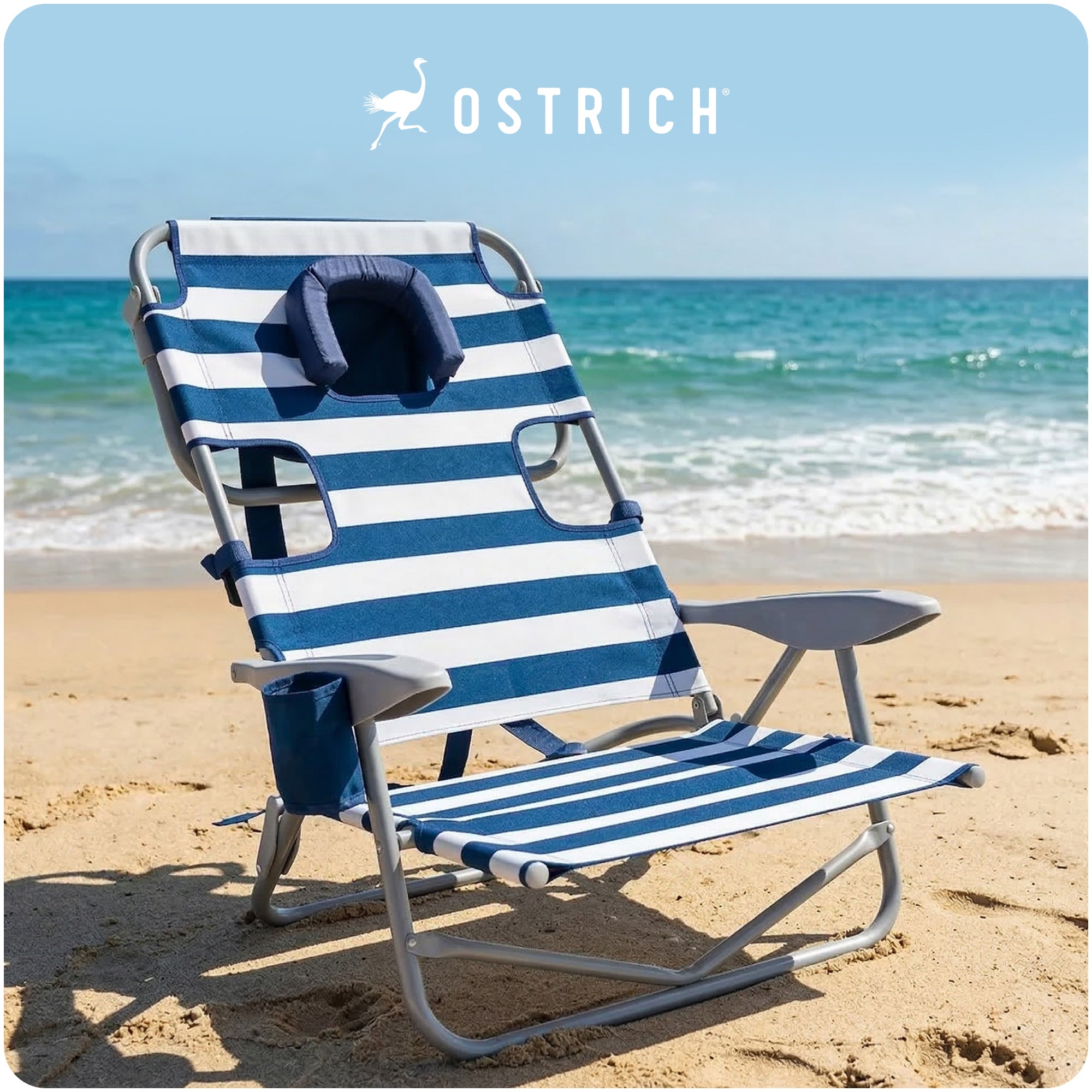 Ostrich On-Your-Back Outdoor Reclining Beach Pool Camp Chair, Stripe(Open Box)