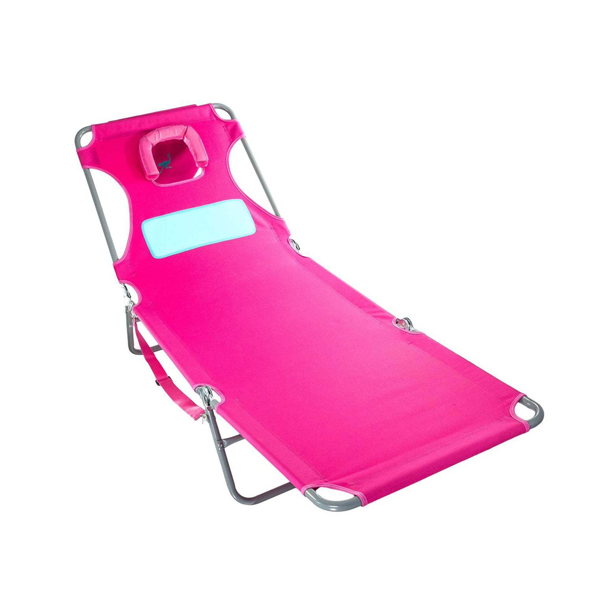 Ostrich The Ladies Comfort Lounger, Foldable Beach Pool Tanning Chair, Pink