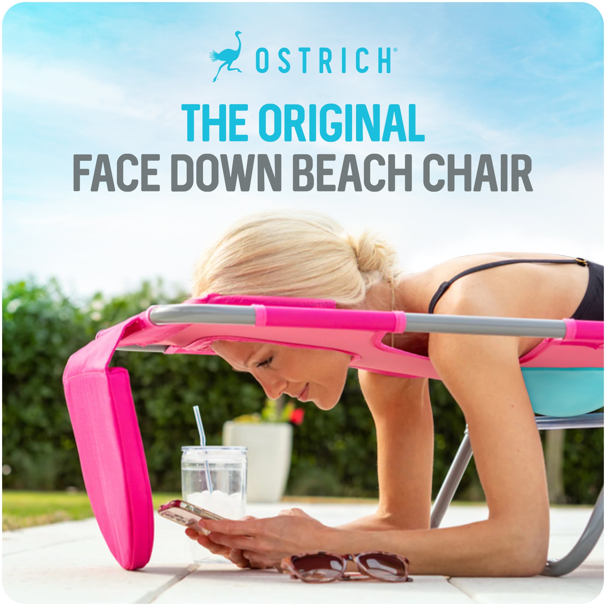 Ostrich Ladies Comfort Lounger, Beach Camping Pool Tanning Chair, Pink(Open Box)