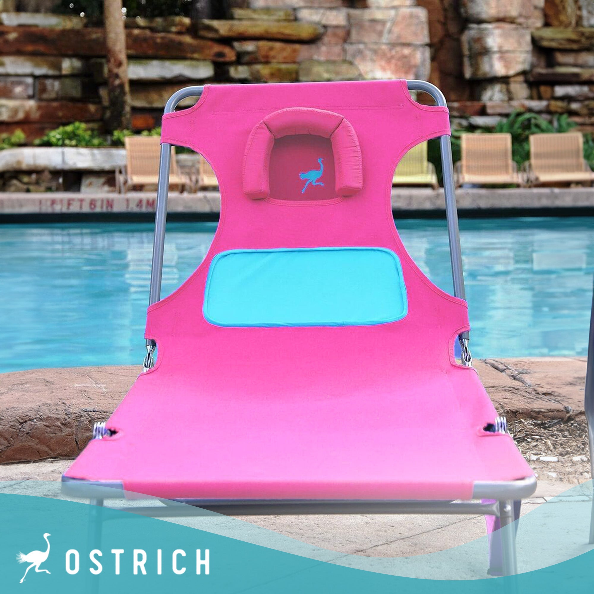 Ostrich Comfort Lounger Face Down Sunbathing Chaise Beach Chair, Pink (3 Pack)