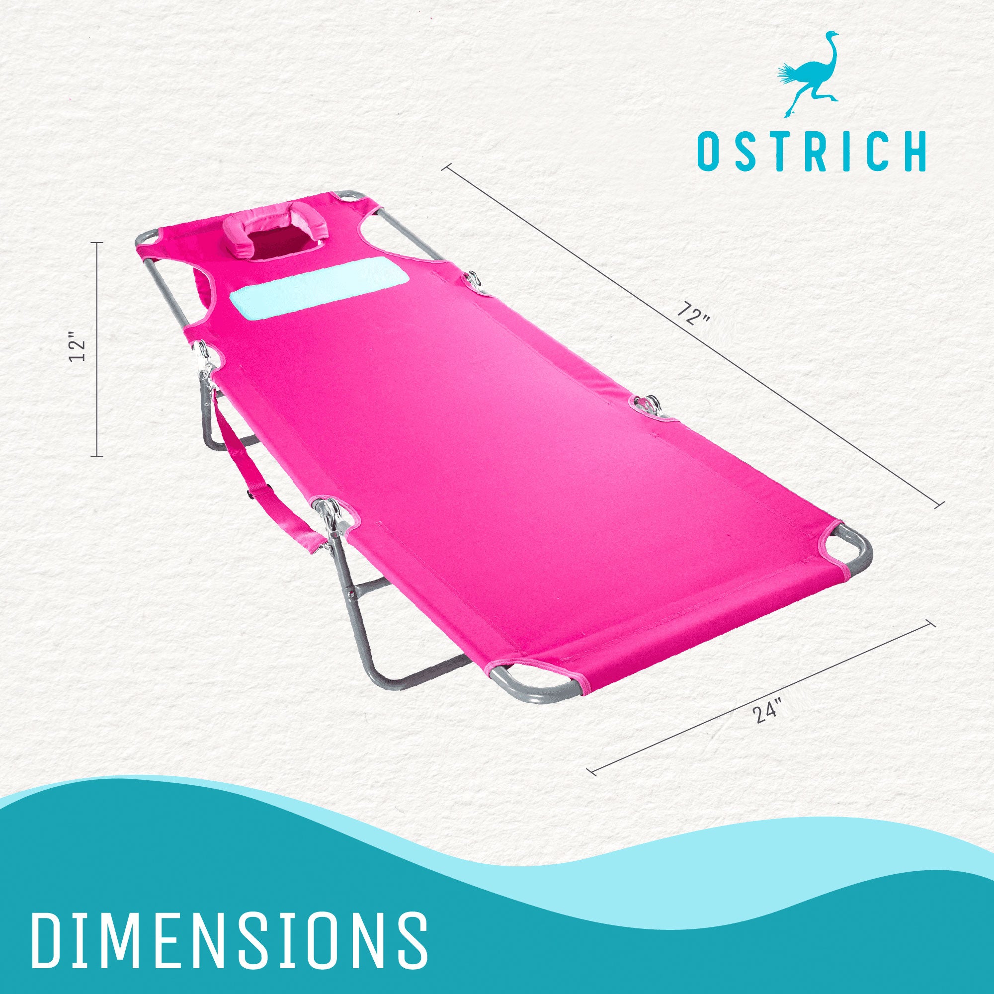 Ostrich 2 Pack Ladies Comfort Lounger, Beach Camping Tanning Chair Teel/Pink