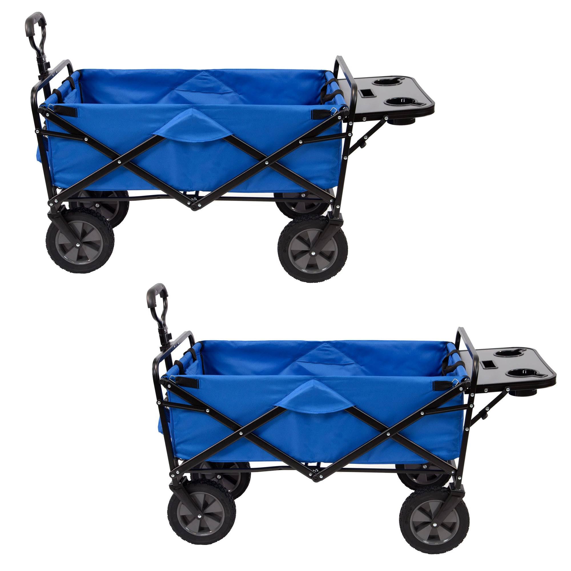 Mac Sports Folding Outdoor Garden Utility Wagon Cart w/ Table, Blue (2 Pack)