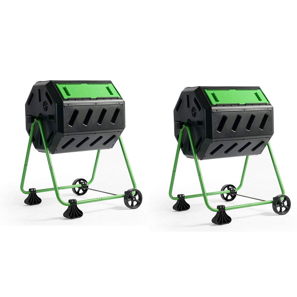 Hot Frog 37 Gallon Dual Chamber Quick Curing Tumbling Composter Bin (2 Pack) - VMInnovations