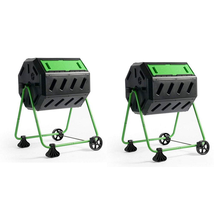 Hot Frog 37 Gallon Dual Chamber Quick Curing Tumbling Composter Bin (2 Pack) - VMInnovations