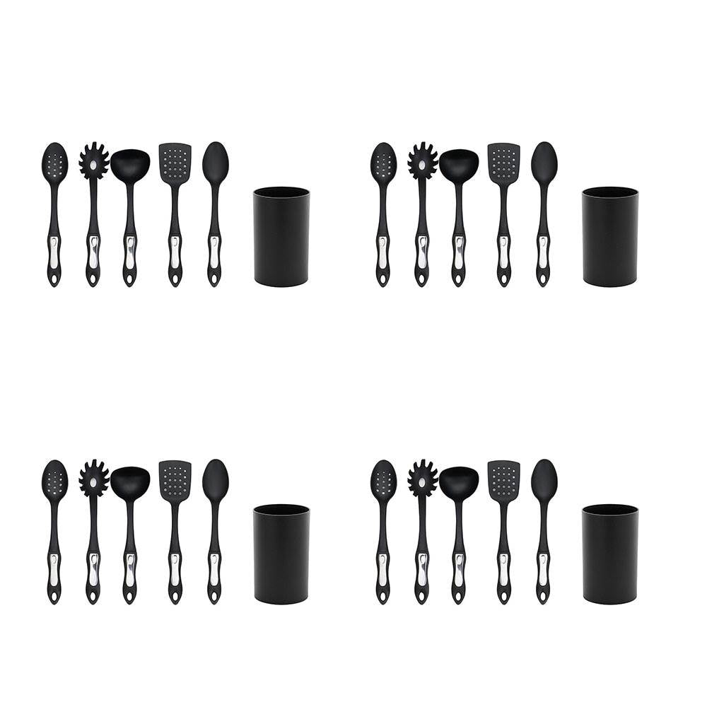 Hamilton Beach Kitchen 6 Piece Soft Touch Handle Utensil Set, Black (4 Pack)