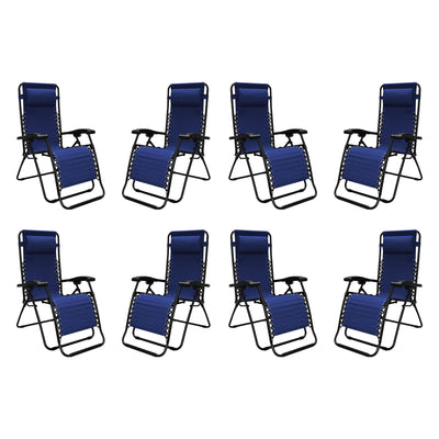 Caravan Canopy Infinity Zero Gravity Steel Frame Patio Deck Chair, Blue (8 Pack)