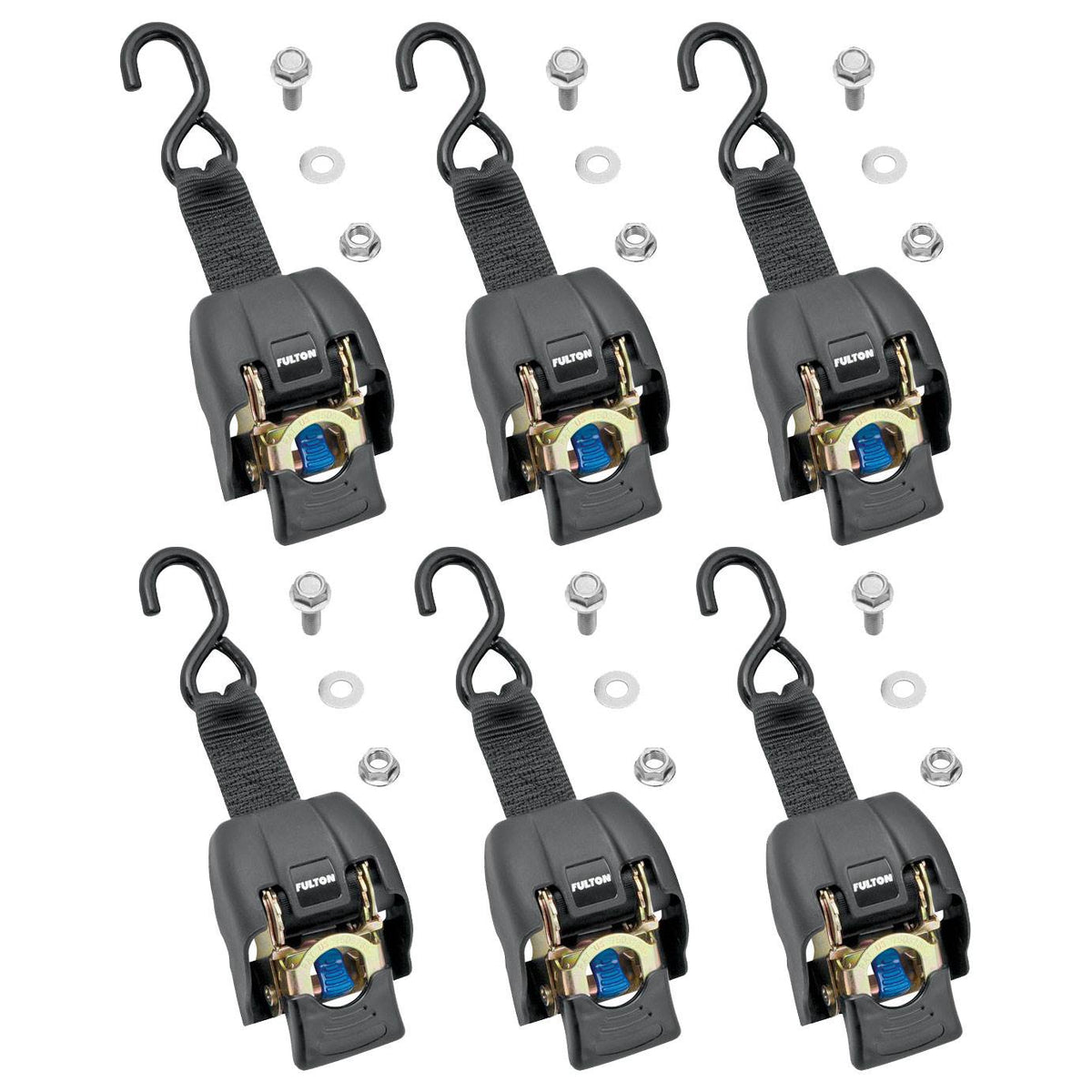 Fulton 2 x 43" Zinc Transom Retractable Ratchet Boat Tie Down Straps (6 Straps)