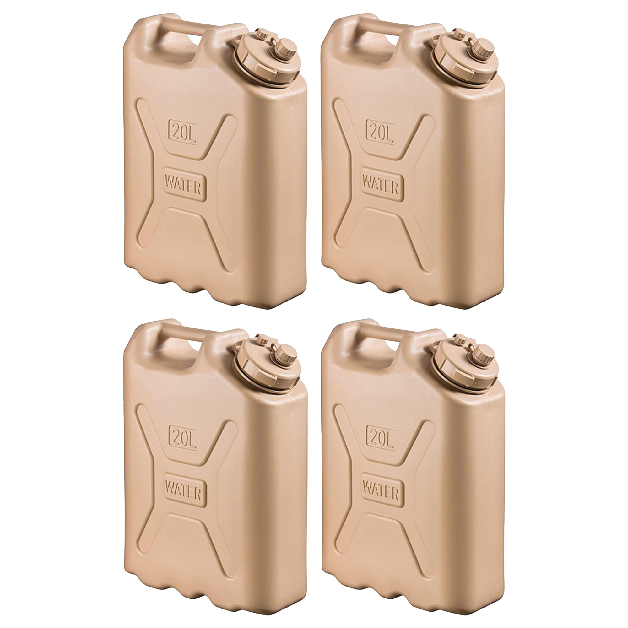 Scepter Lightweight BPA 5 Gallon 20 Liter Portable Water Storage Container, Sand (4 Pack)