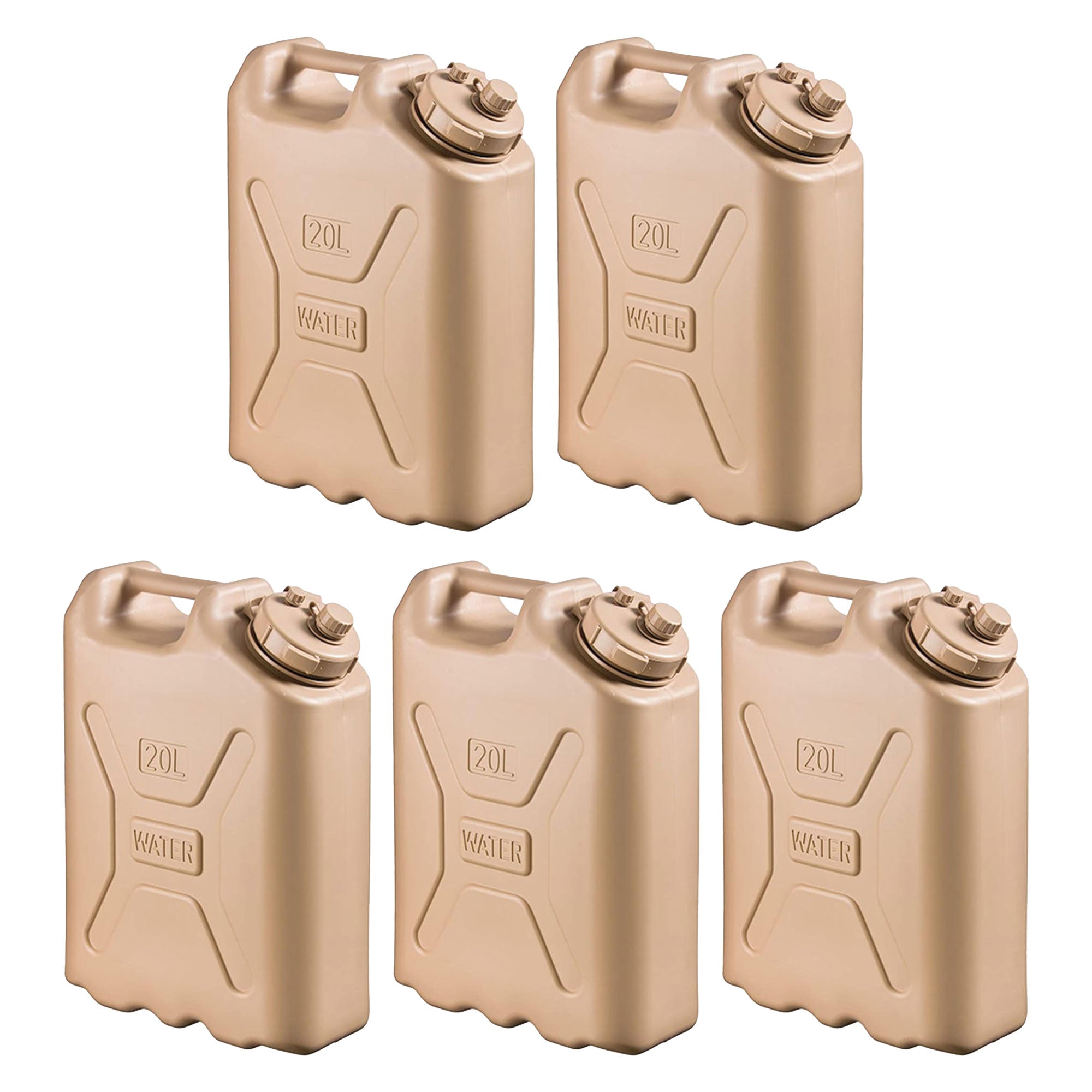 Scepter Lightweight BPA 5 Gallon 20 Liter Portable Water Storage Container, Sand (5 Pack) - VMInnovations
