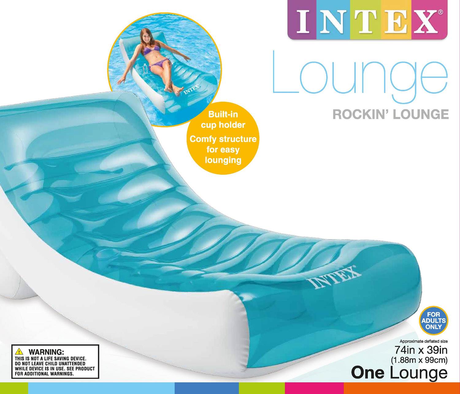 Intex Inflatable Rockin' Lounge Pool Floating Raft Chair with Cupholder (4 Pack)